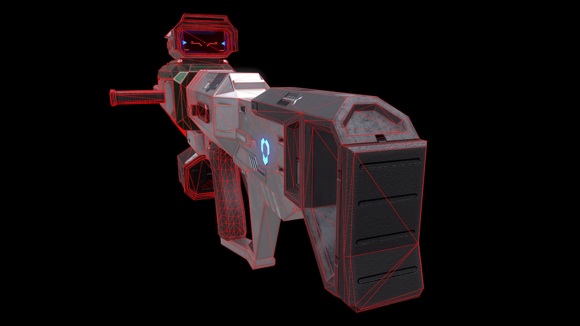 Scifi Heavy Machine Gun Magazine Bullets Triger Eject Button Low-poly 3D model_25