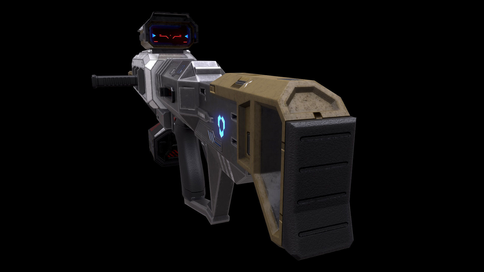 Scifi Heavy Machine Gun Magazine Bullets Triger Eject Button Low-poly 3D model_22