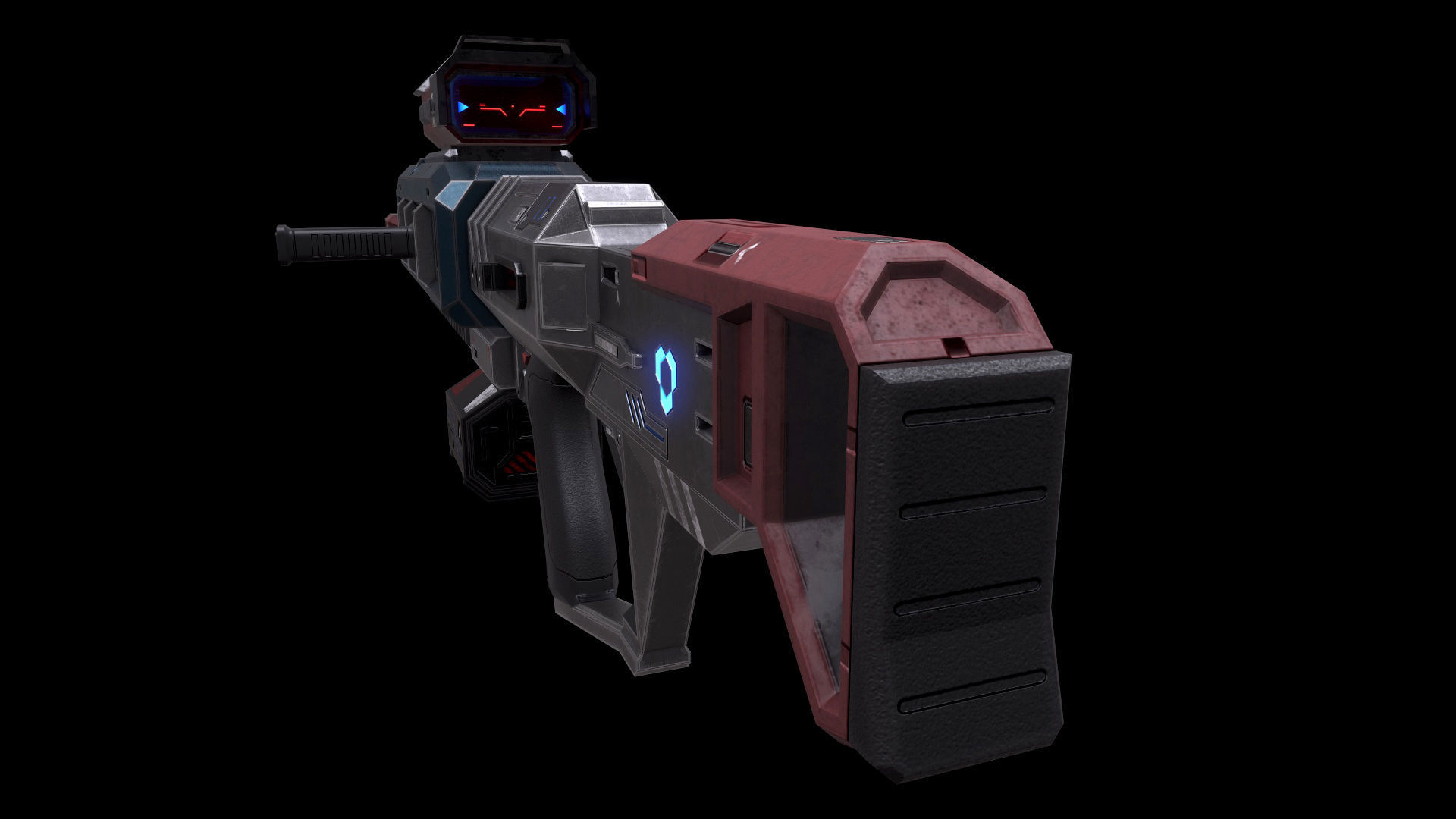 Scifi Heavy Machine Gun Magazine Bullets Triger Eject Button Low-poly 3D model_23