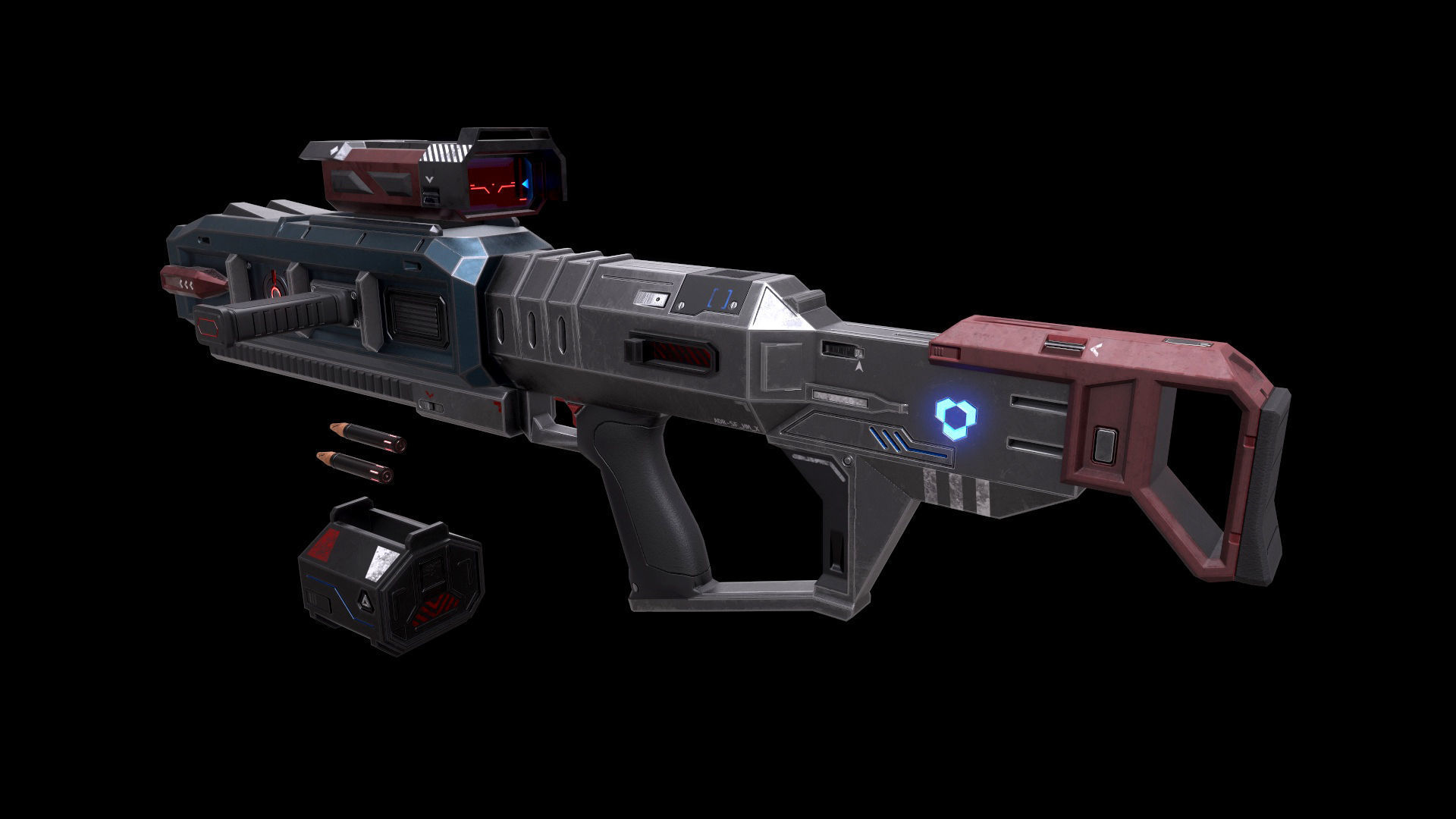 Scifi Heavy Machine Gun Magazine Bullets Triger Eject Button Low-poly 3D model_9