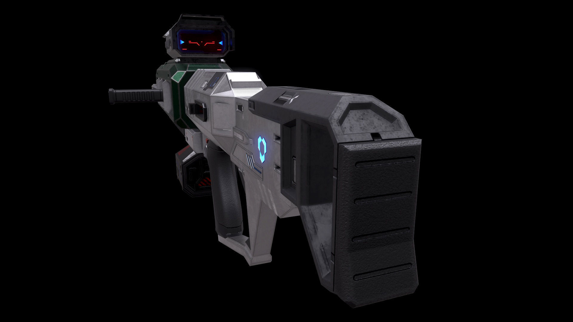 Scifi Heavy Machine Gun Magazine Bullets Triger Eject Button Low-poly 3D model_24