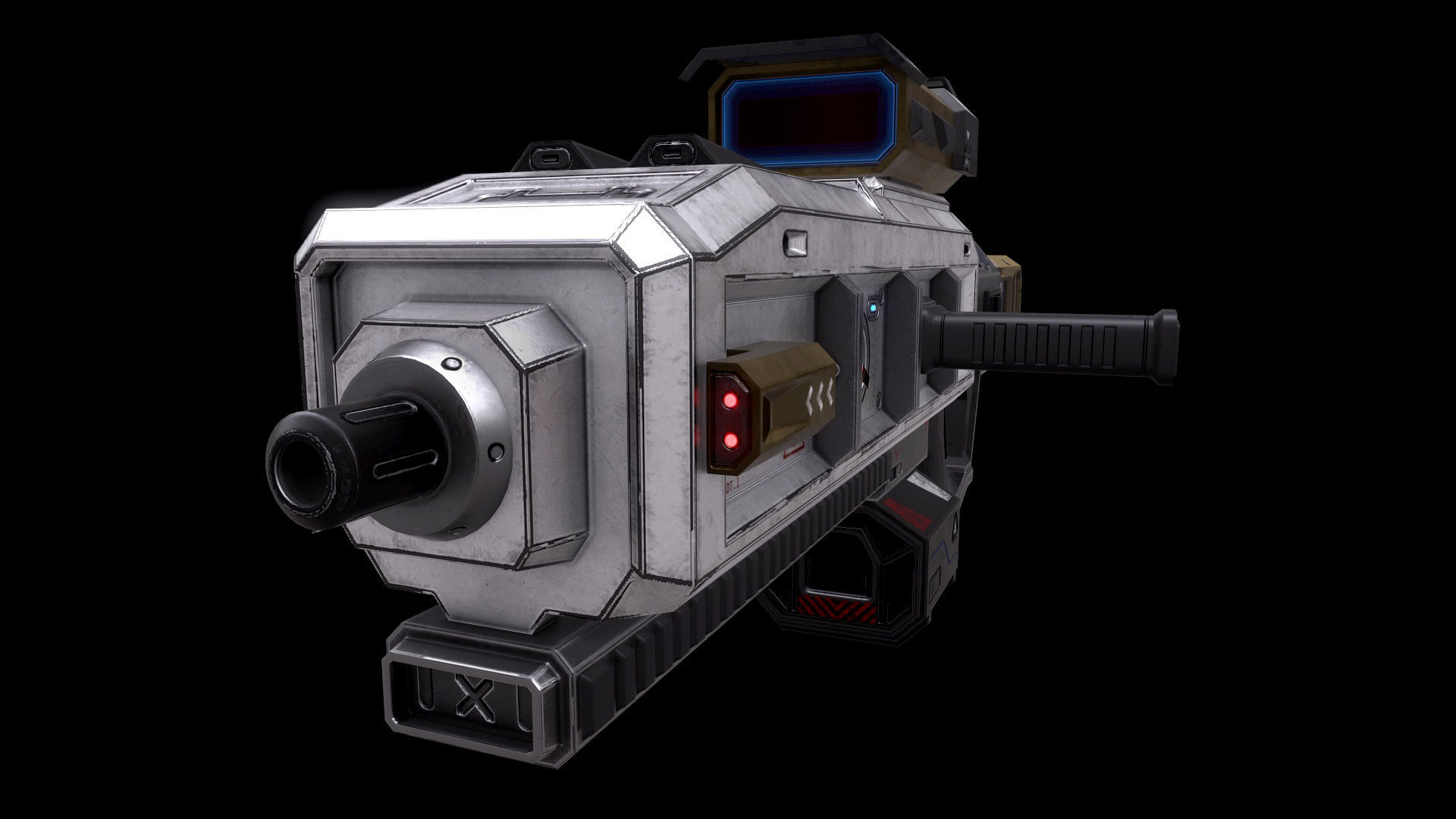 Scifi Heavy Machine Gun Magazine Bullets Triger Eject Button Low-poly 3D model_27