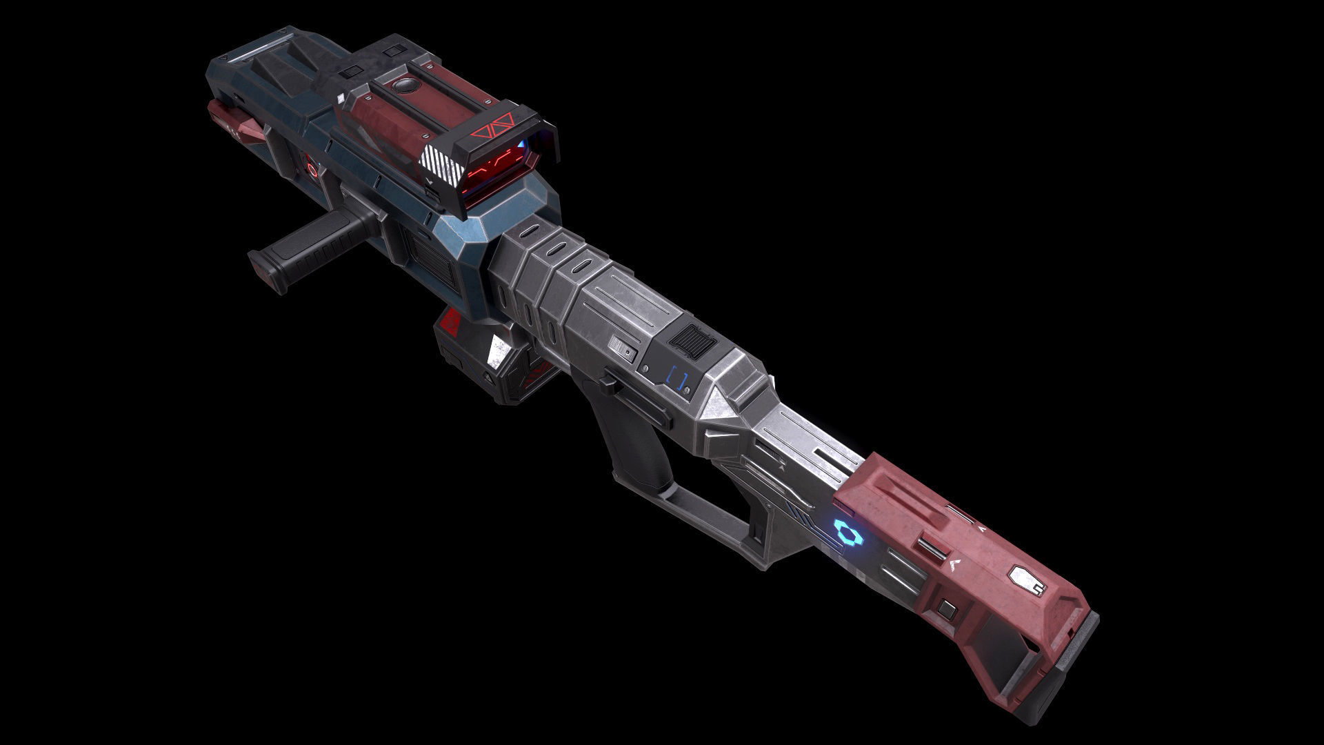 Scifi Heavy Machine Gun Magazine Bullets Triger Eject Button Low-poly 3D model_19