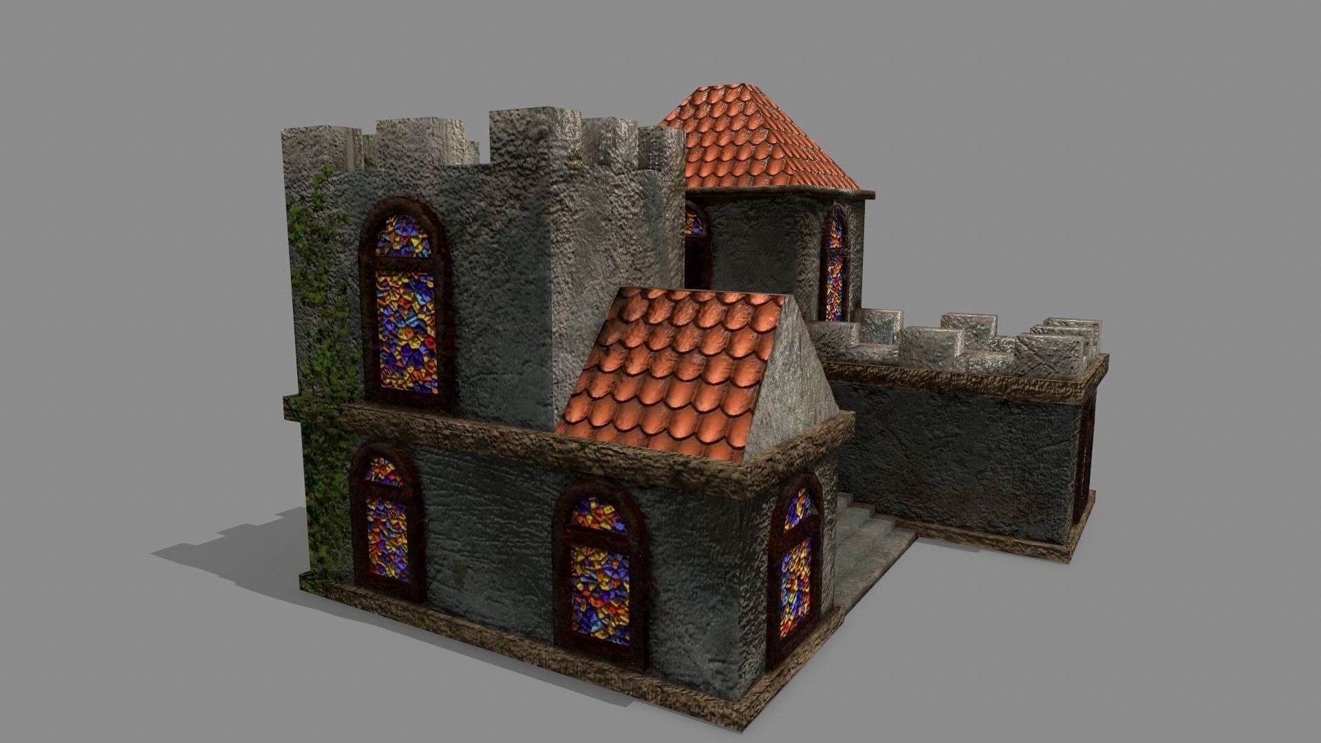 Castle with windows and vines Low-poly 3D model_3