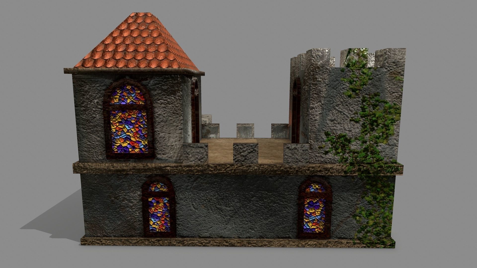 Castle with windows and vines Low-poly 3D model_7