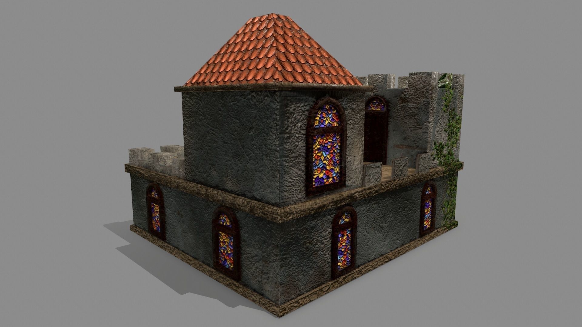Castle with windows and vines Low-poly 3D model_9