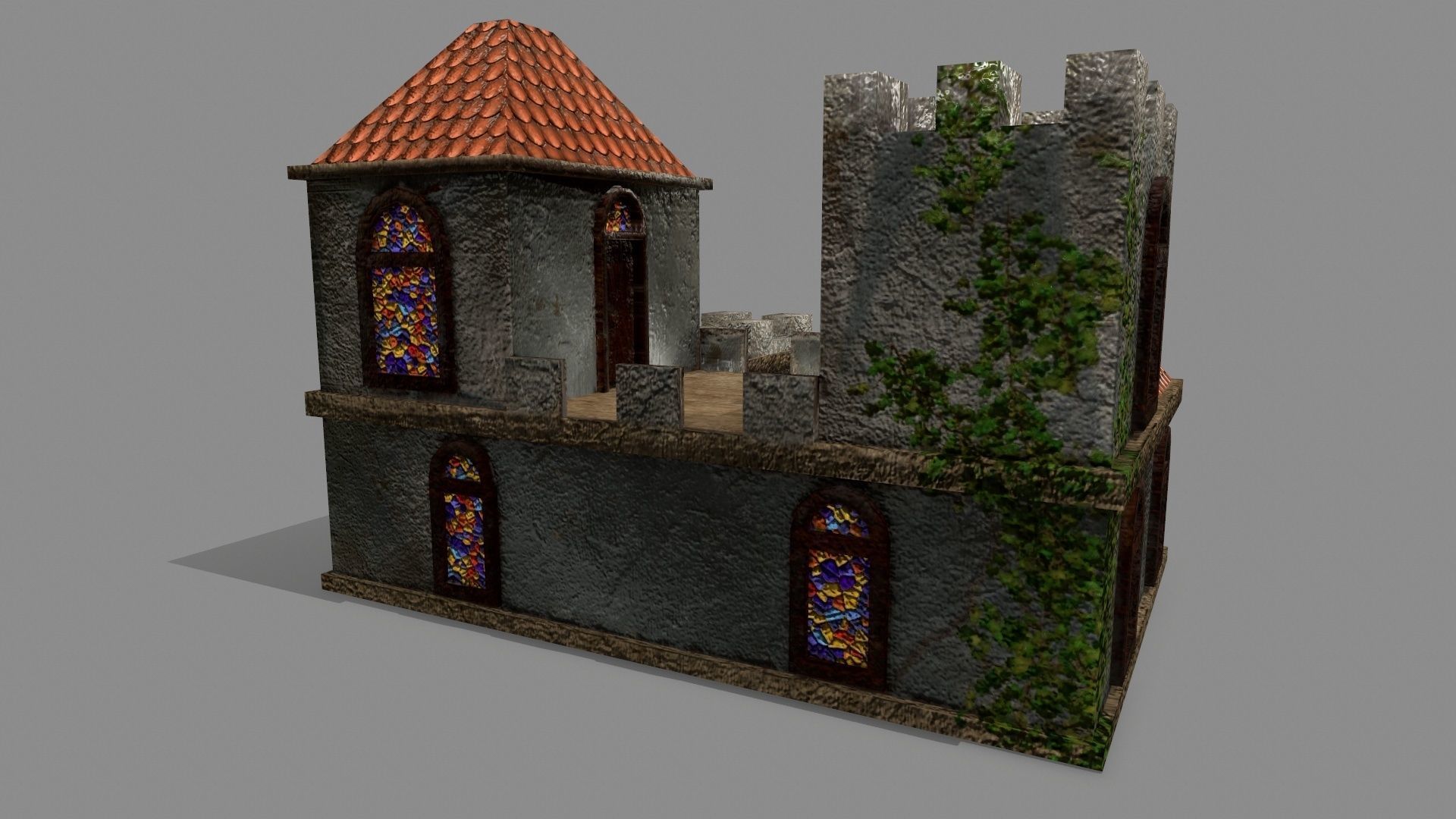Castle with windows and vines Low-poly 3D model_6