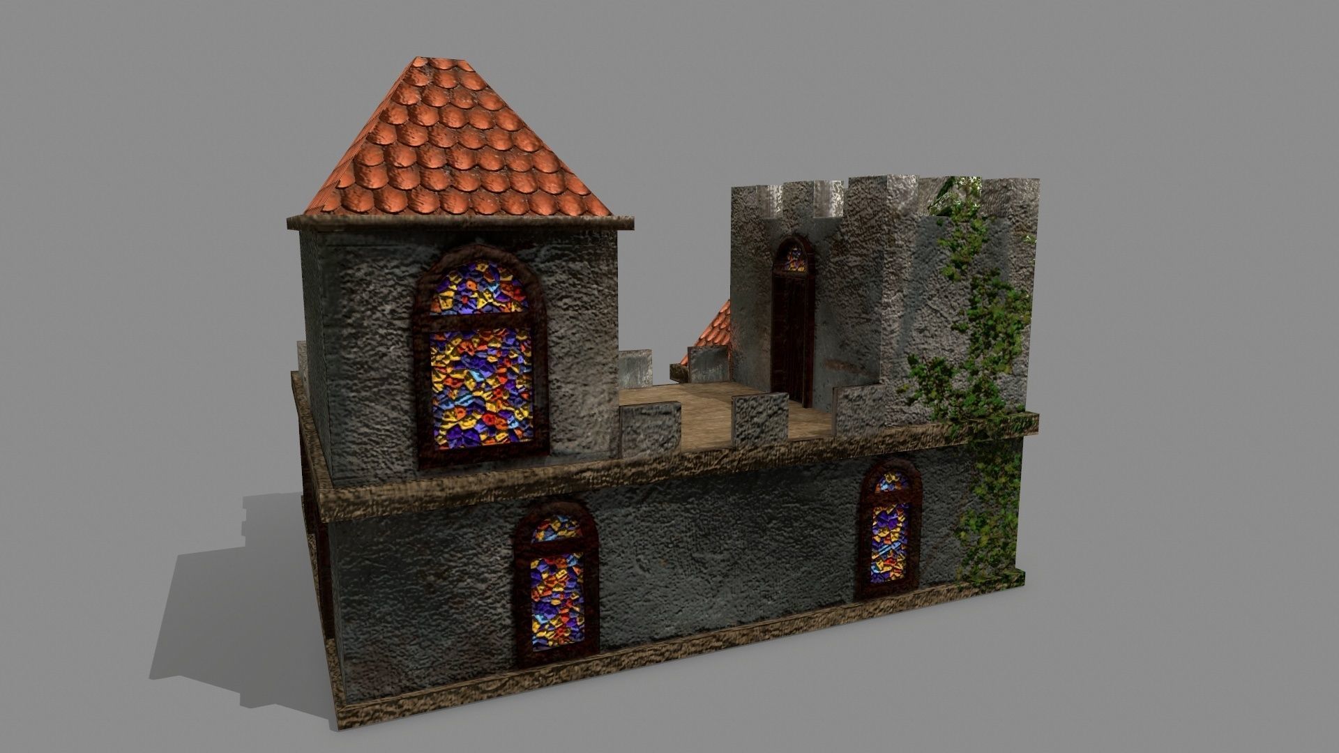 Castle with windows and vines Low-poly 3D model_8