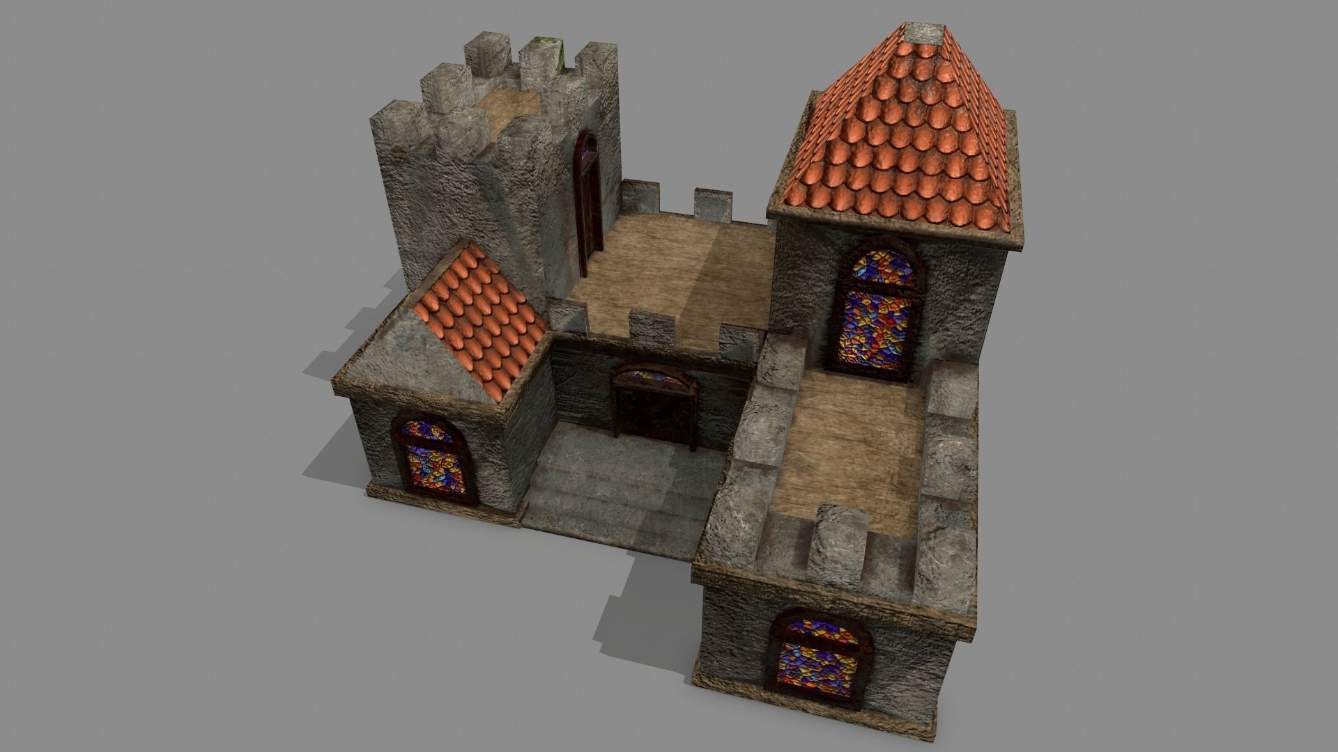 Castle with windows and vines Low-poly 3D model_14