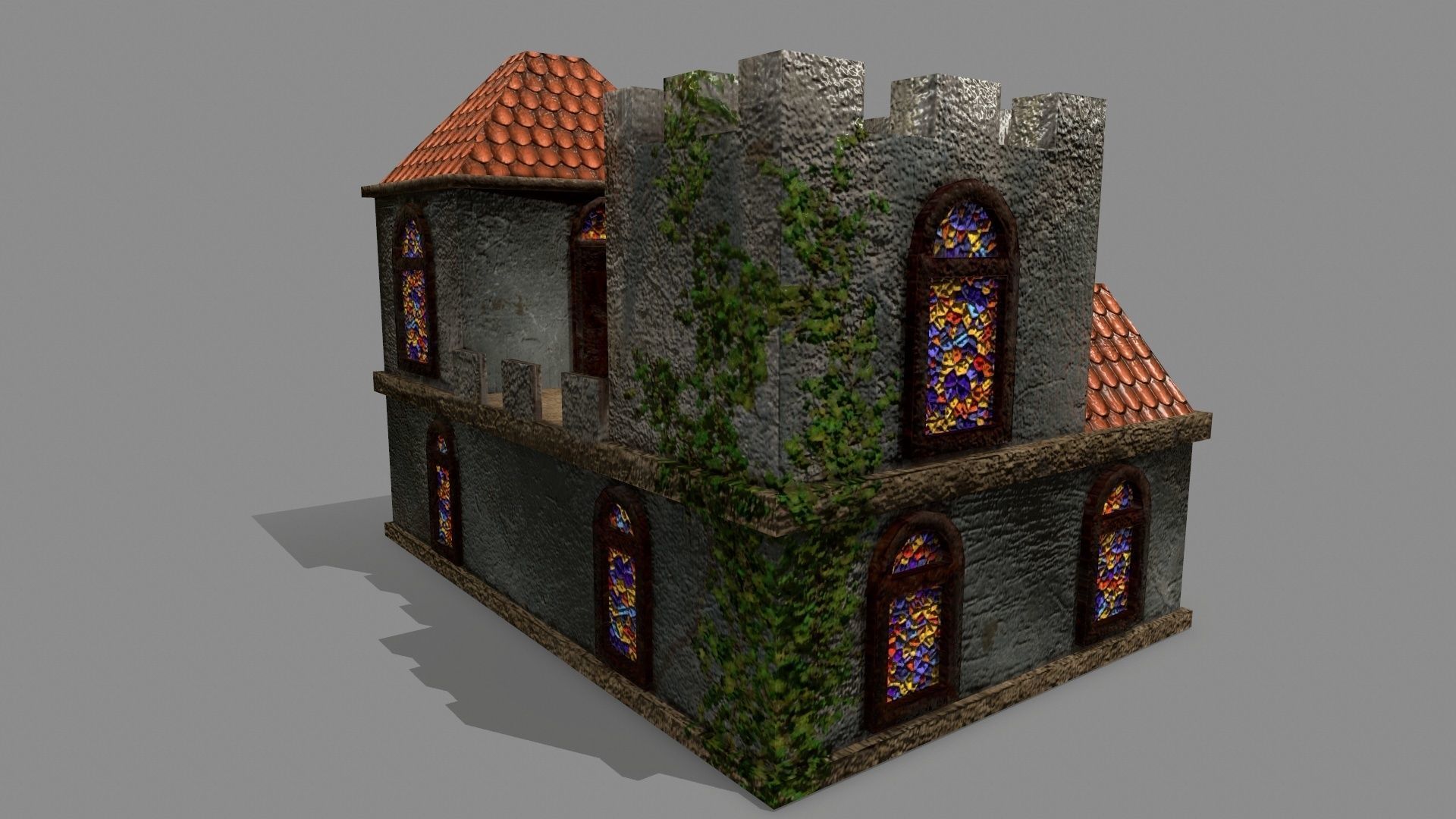 Castle with windows and vines Low-poly 3D model_5