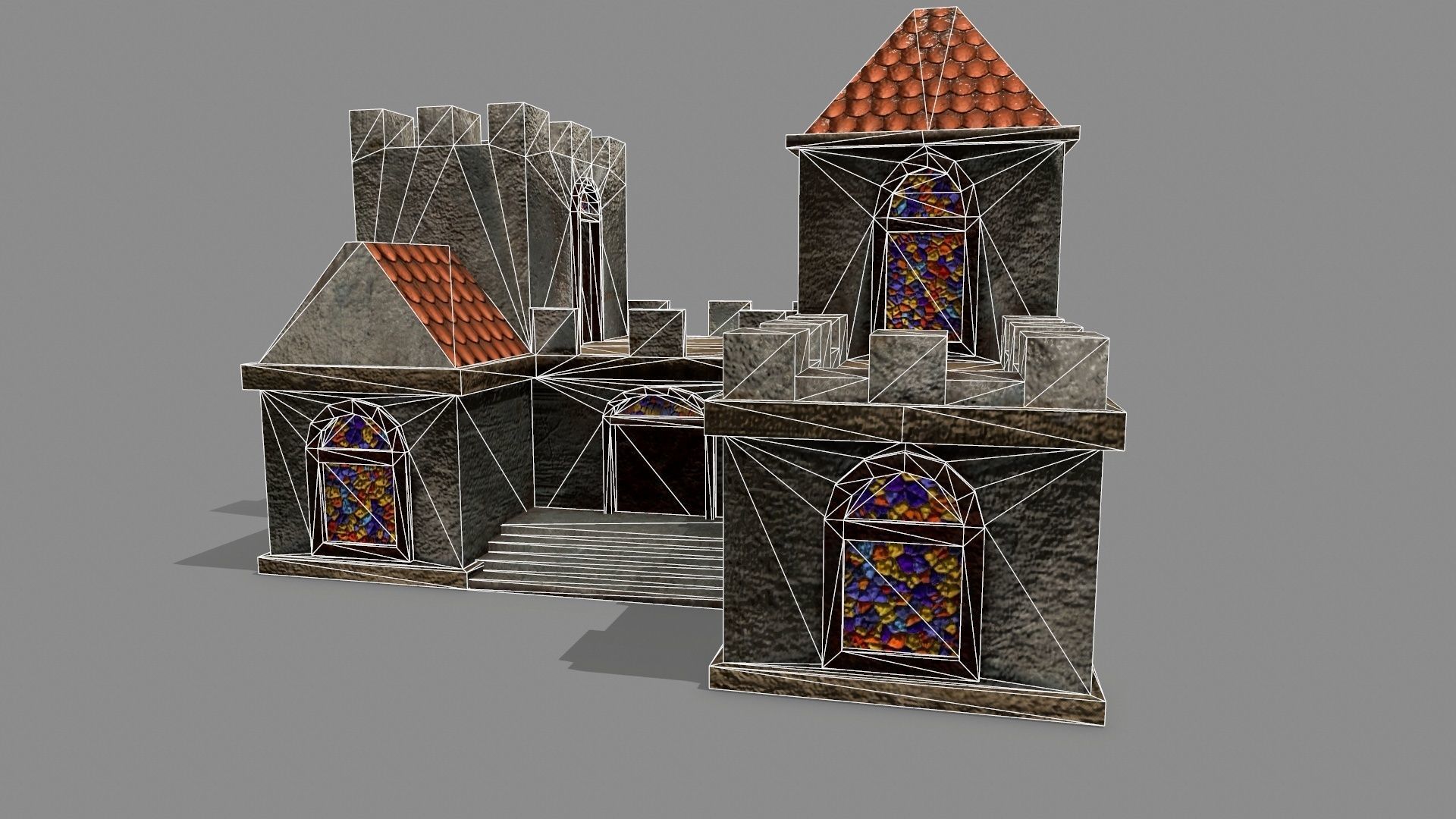 Castle with windows and vines Low-poly 3D model_15