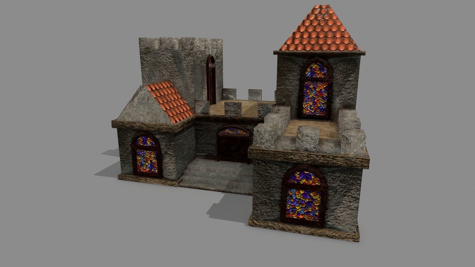 Castle with windows and vines Low-poly 3D model_12