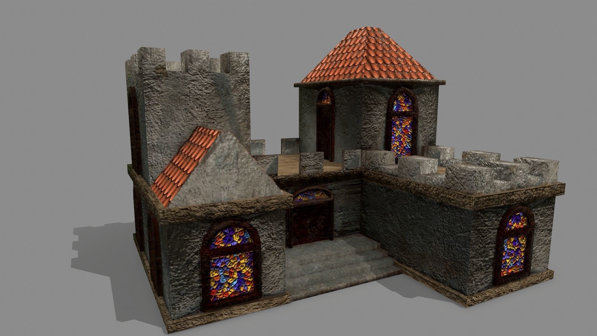 Castle with windows and vines Low-poly 3D model_2