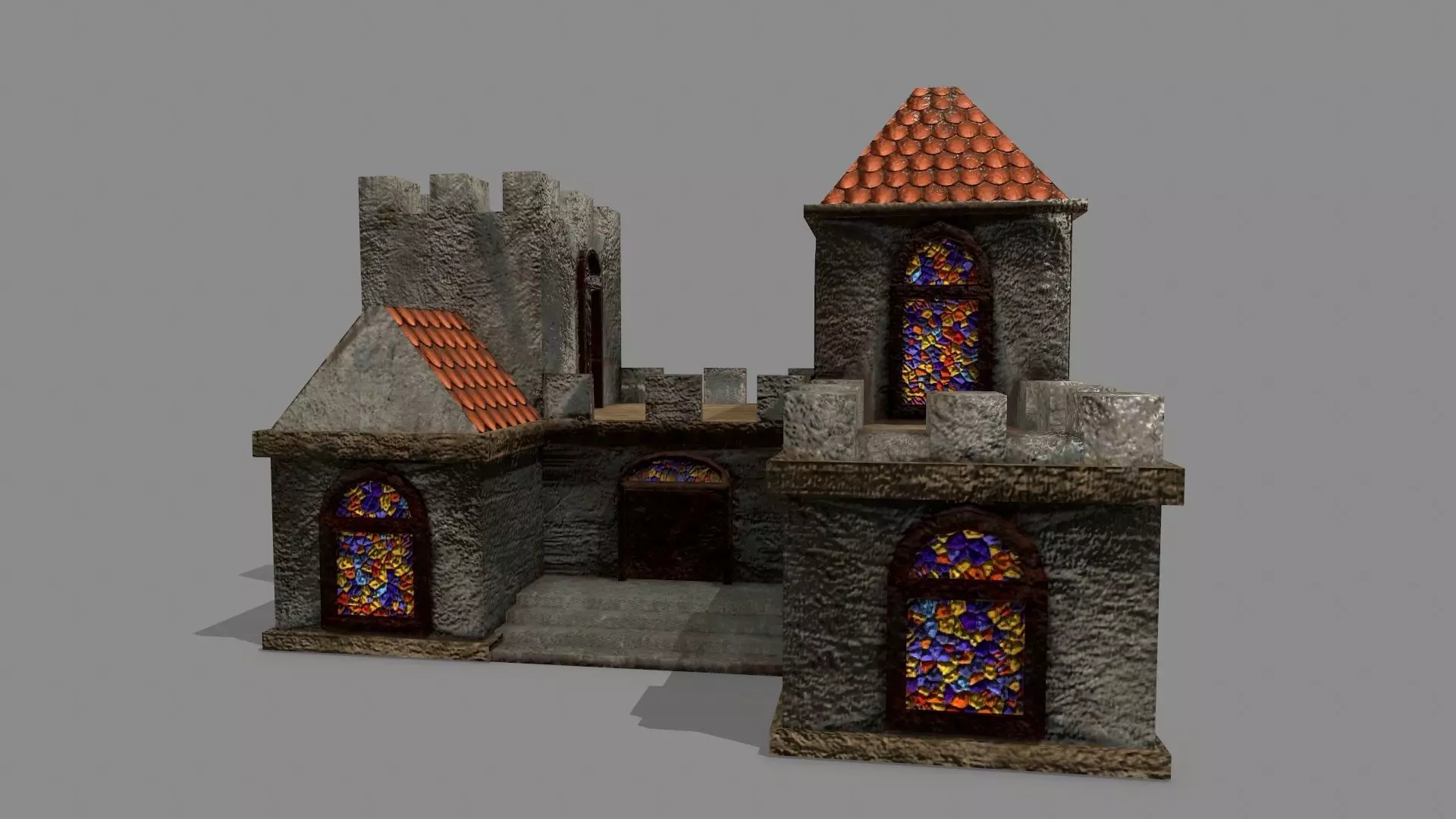 Castle with windows and vines Low-poly 3D model_0