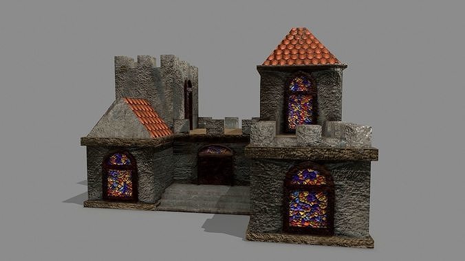 Castle with windows and vines Low-poly 3D model