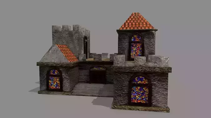 Castle with windows and vines Low-poly 3D model