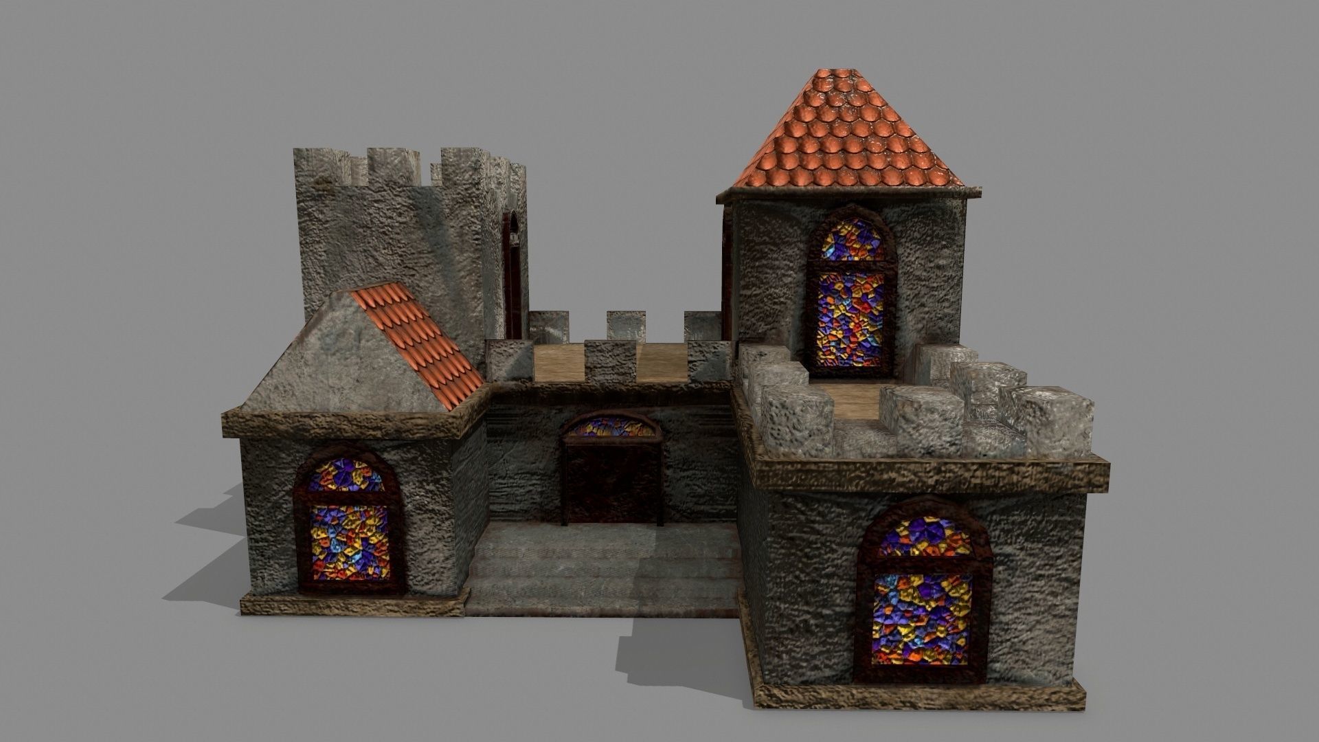Castle with windows and vines Low-poly 3D model_1