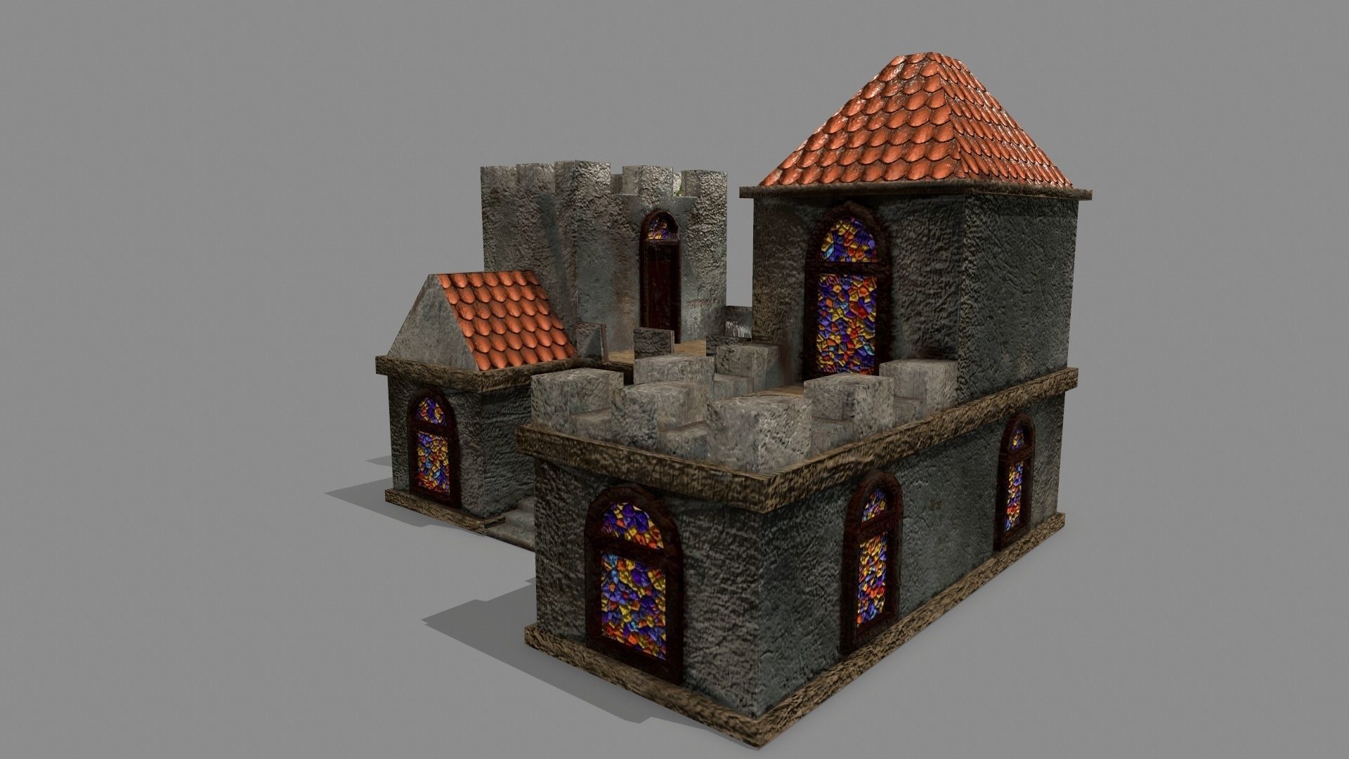 Castle with windows and vines Low-poly 3D model_11