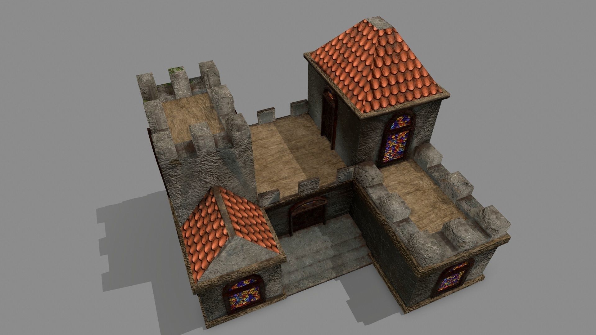 Castle with windows and vines Low-poly 3D model_13