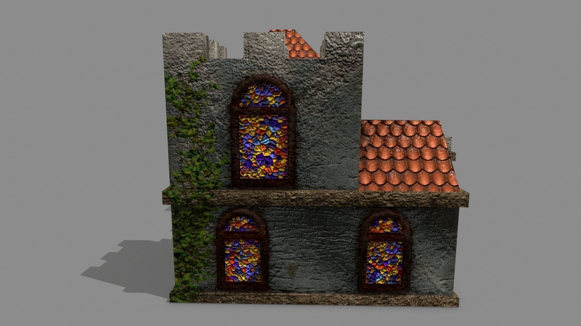 Castle with windows and vines Low-poly 3D model_4