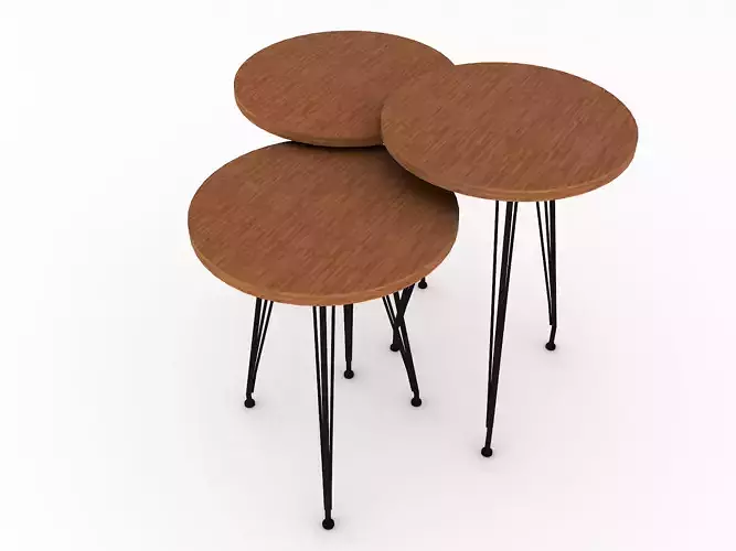 table three round tables with hairpin legs Low-poly 3D model