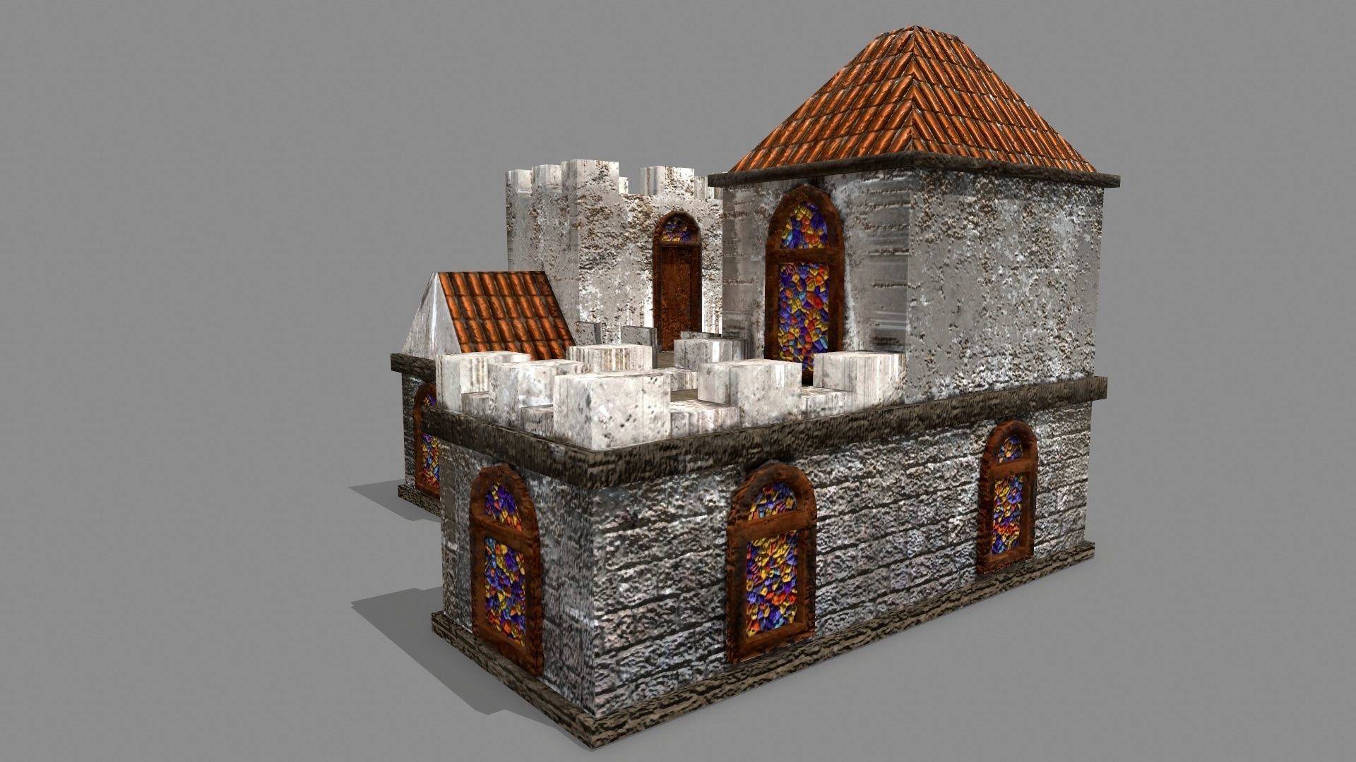 Castle with windows and vines Low-poly 3D model_11