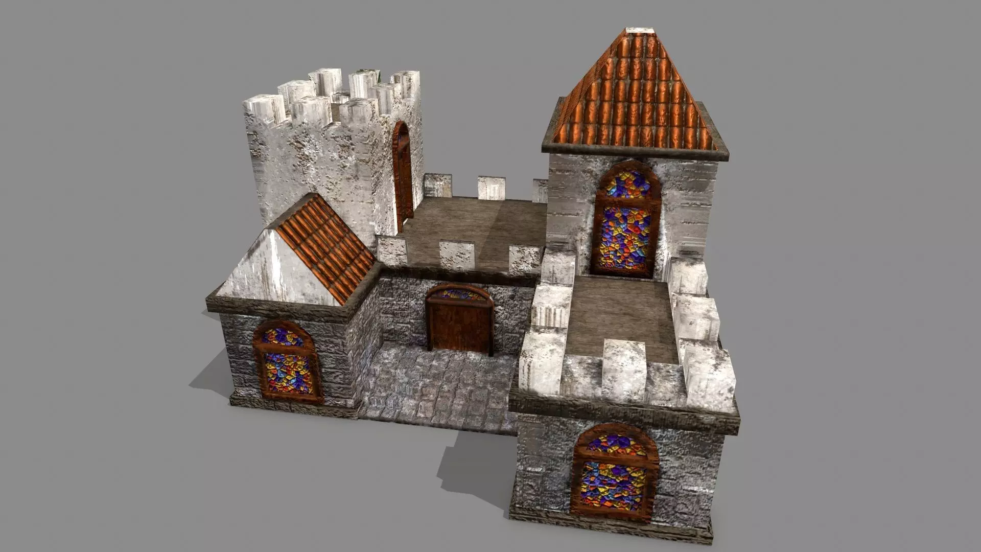 Castle with windows and vines Low-poly 3D model_0