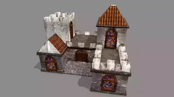 Castle with windows and vines Low-poly 3D model