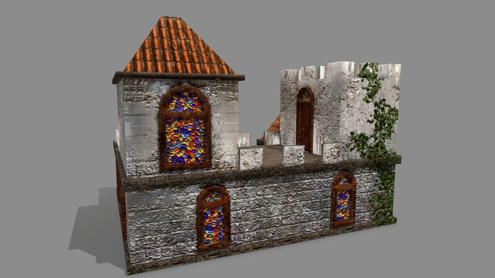 Castle with windows and vines Low-poly 3D model_9