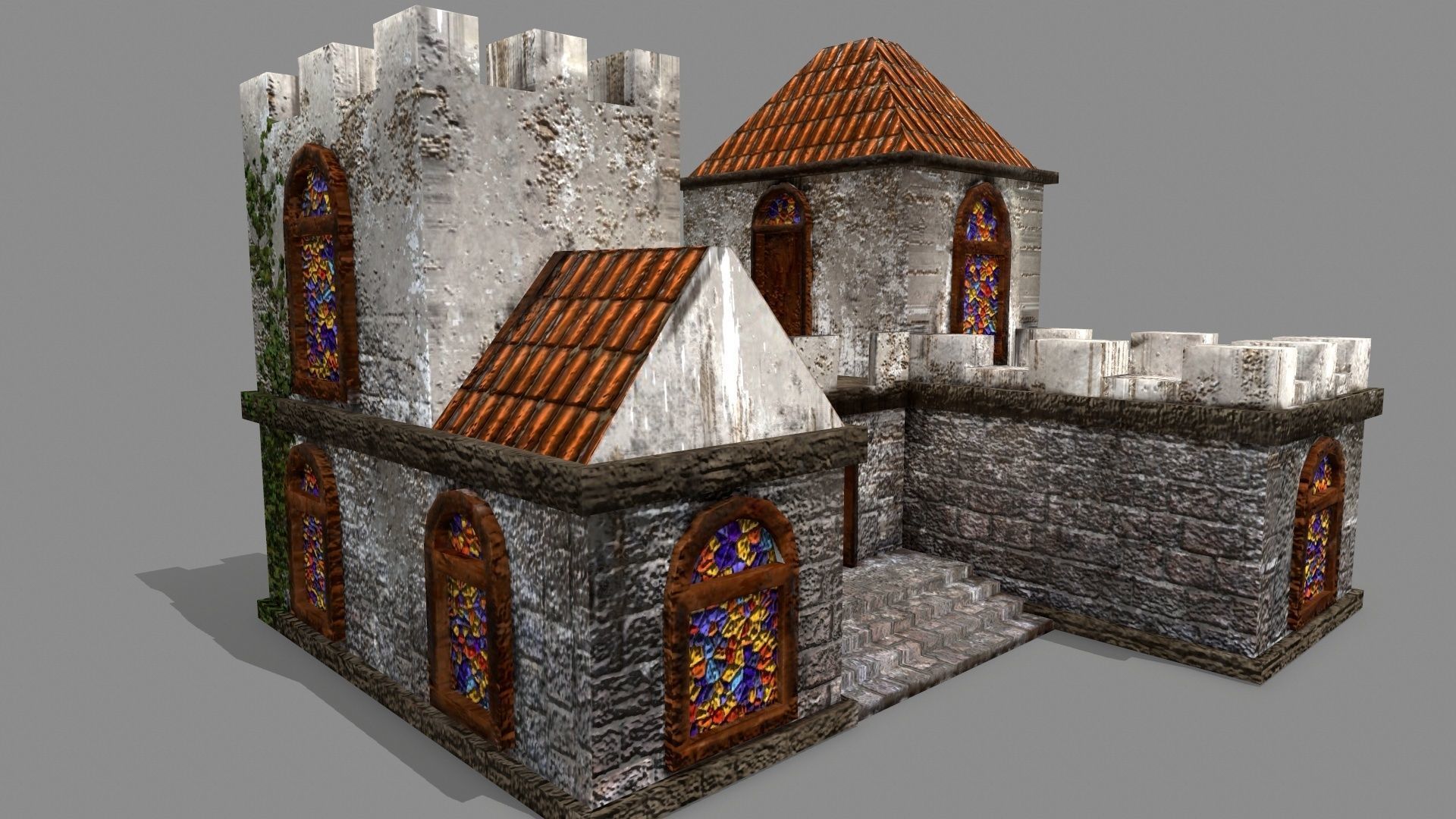 Castle with windows and vines Low-poly 3D model_4