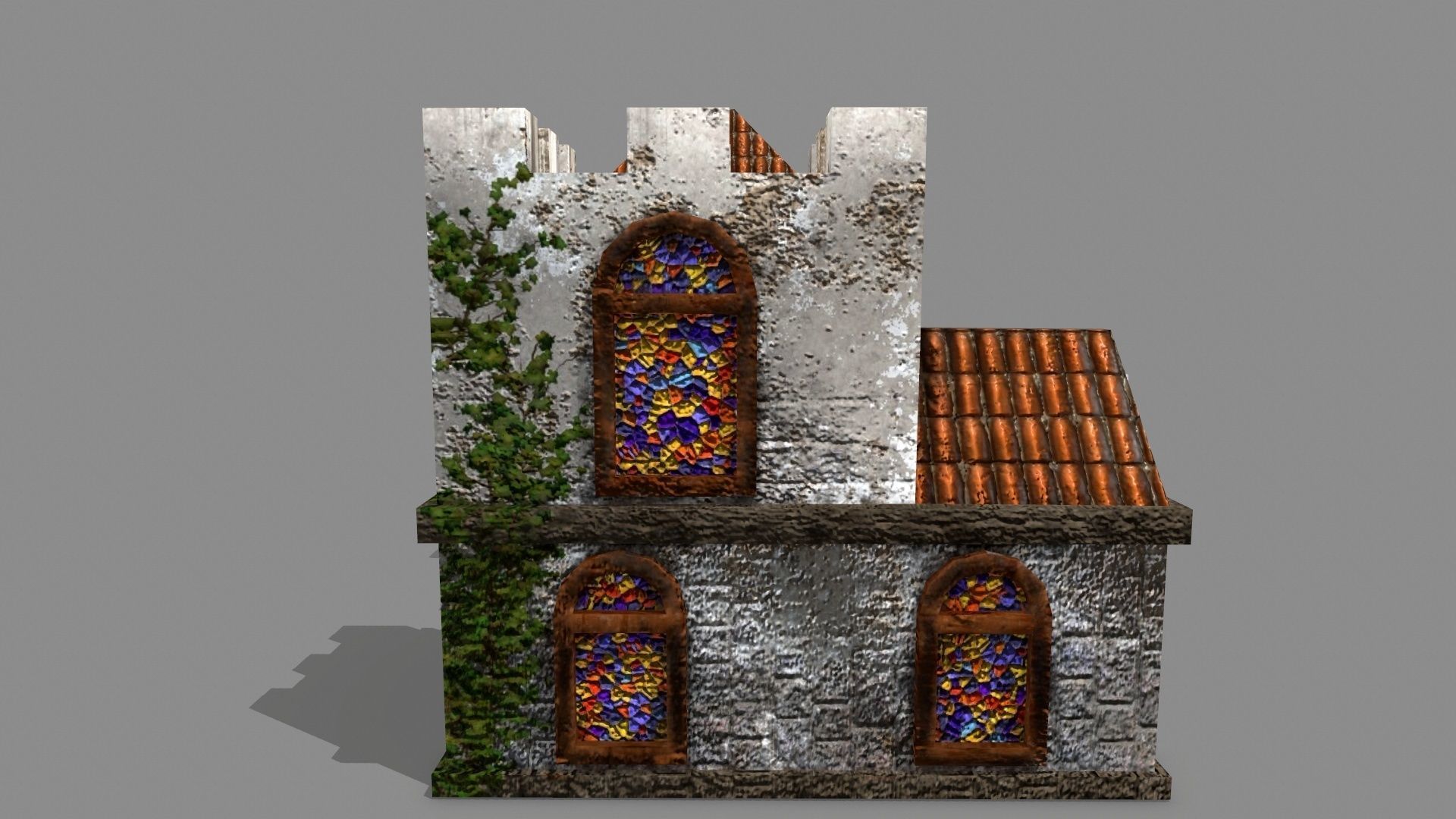 Castle with windows and vines Low-poly 3D model_6