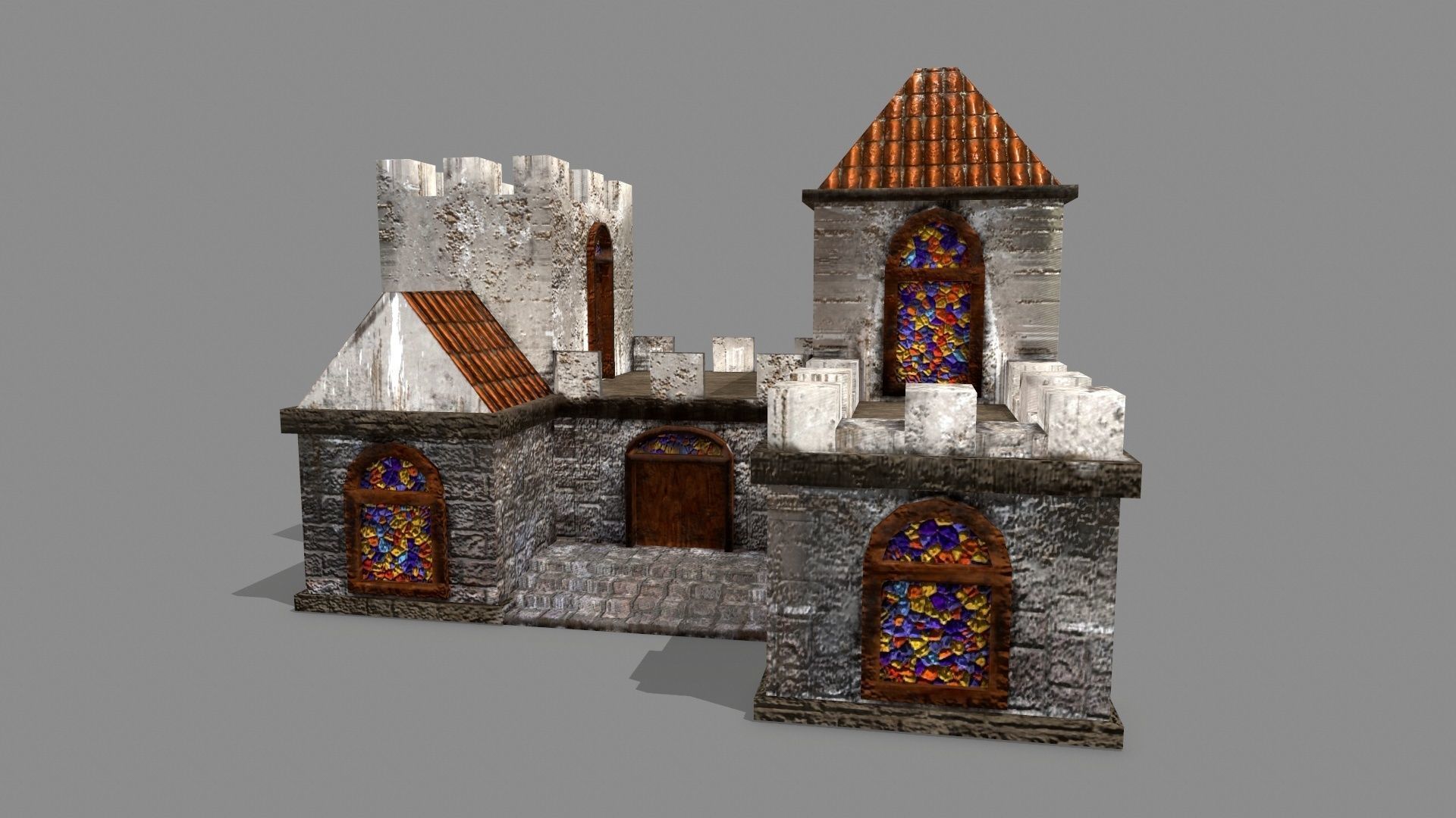 Castle with windows and vines Low-poly 3D model_1