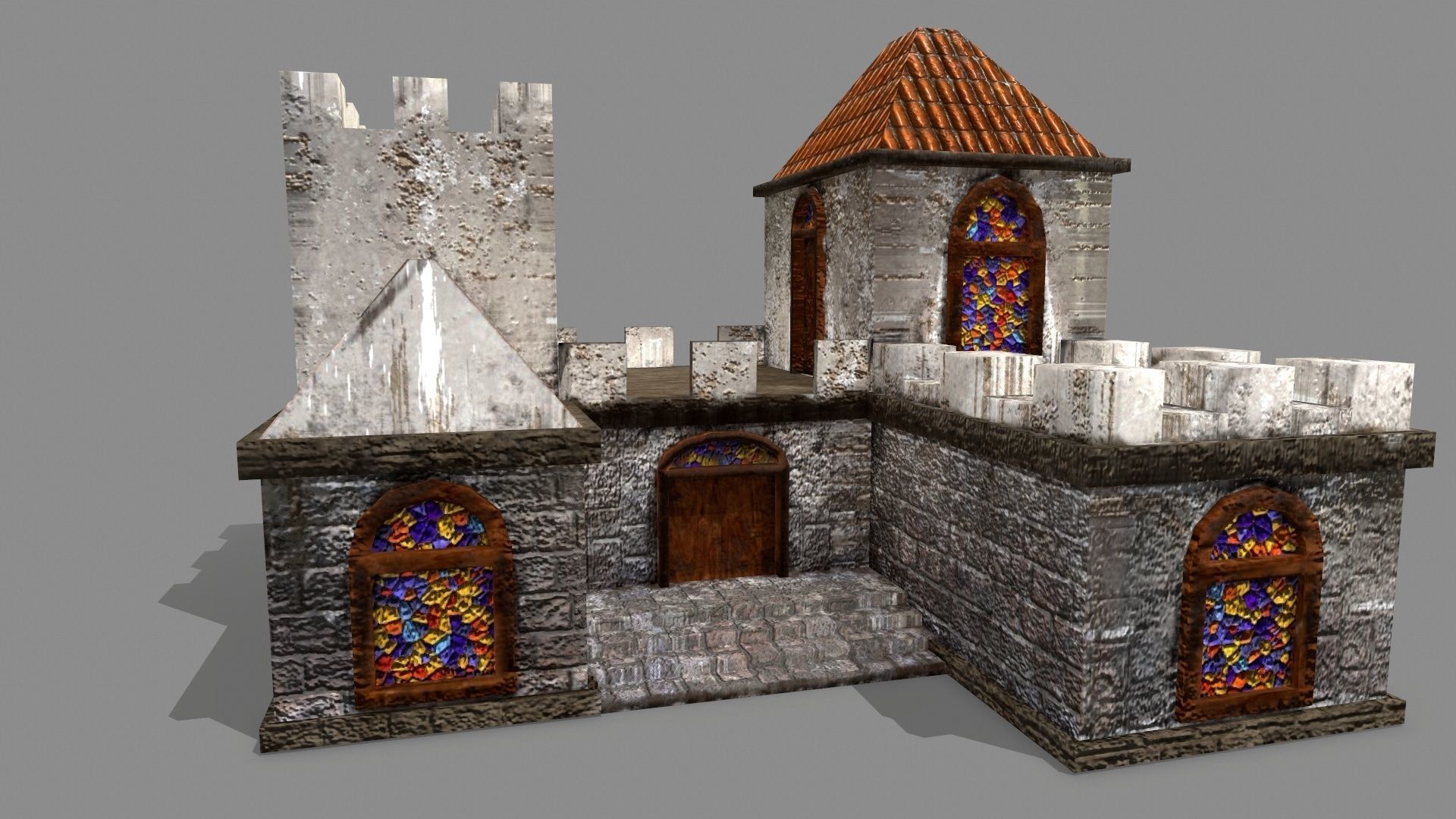 Castle with windows and vines Low-poly 3D model_3