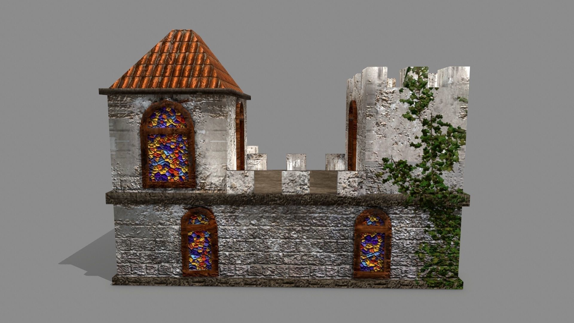 Castle with windows and vines Low-poly 3D model_8