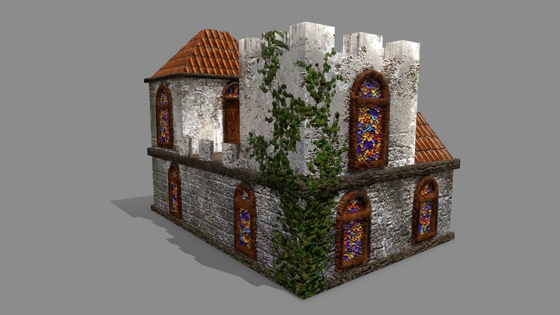 Castle with windows and vines Low-poly 3D model_7