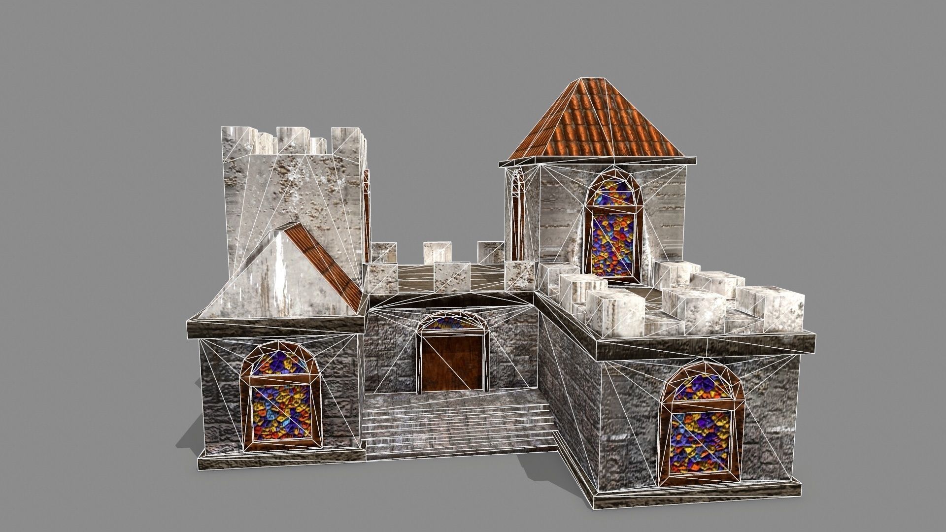 Castle with windows and vines Low-poly 3D model_14