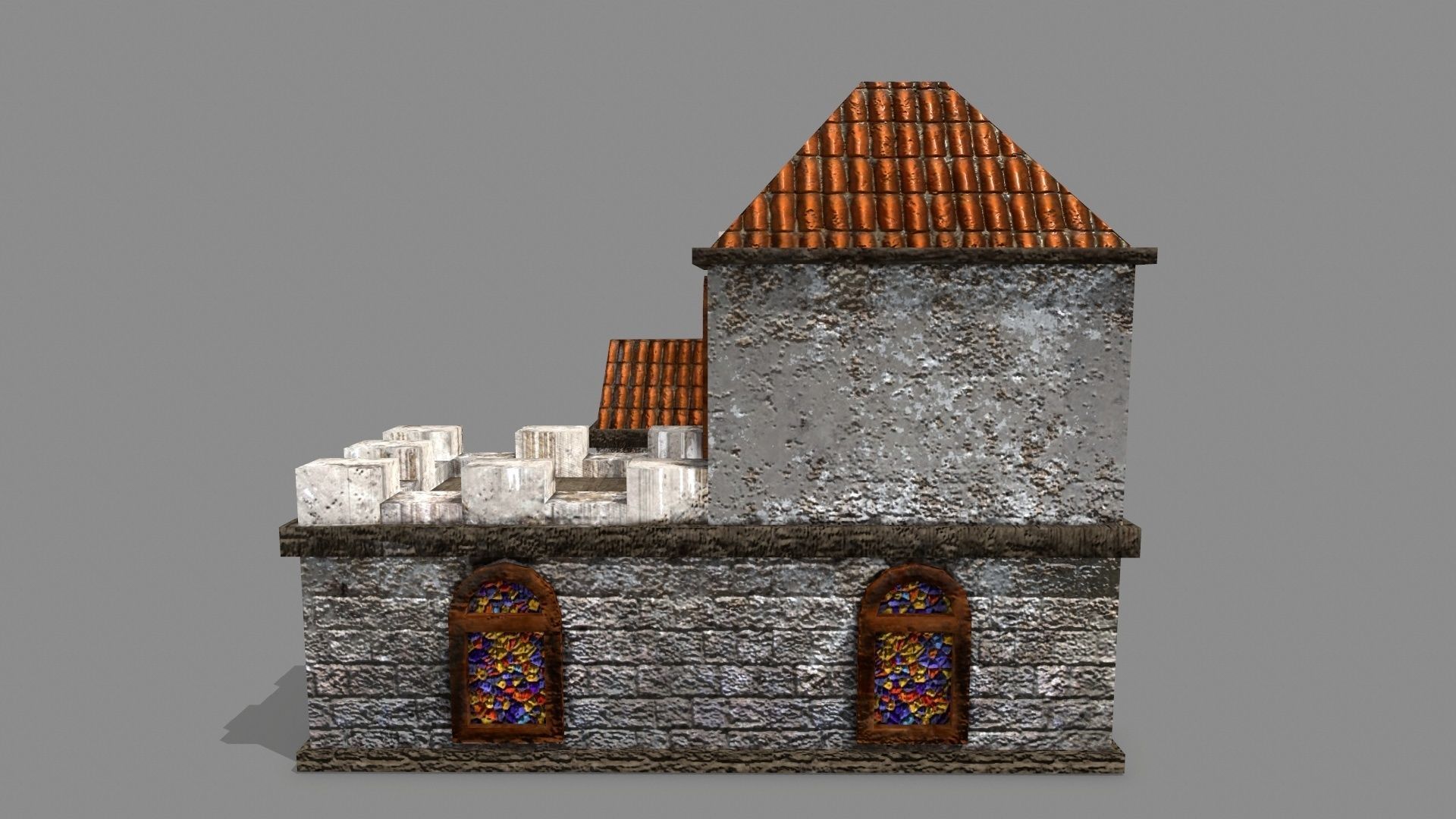 Castle with windows and vines Low-poly 3D model_10