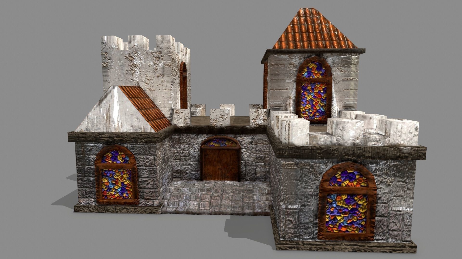 Castle with windows and vines Low-poly 3D model_2