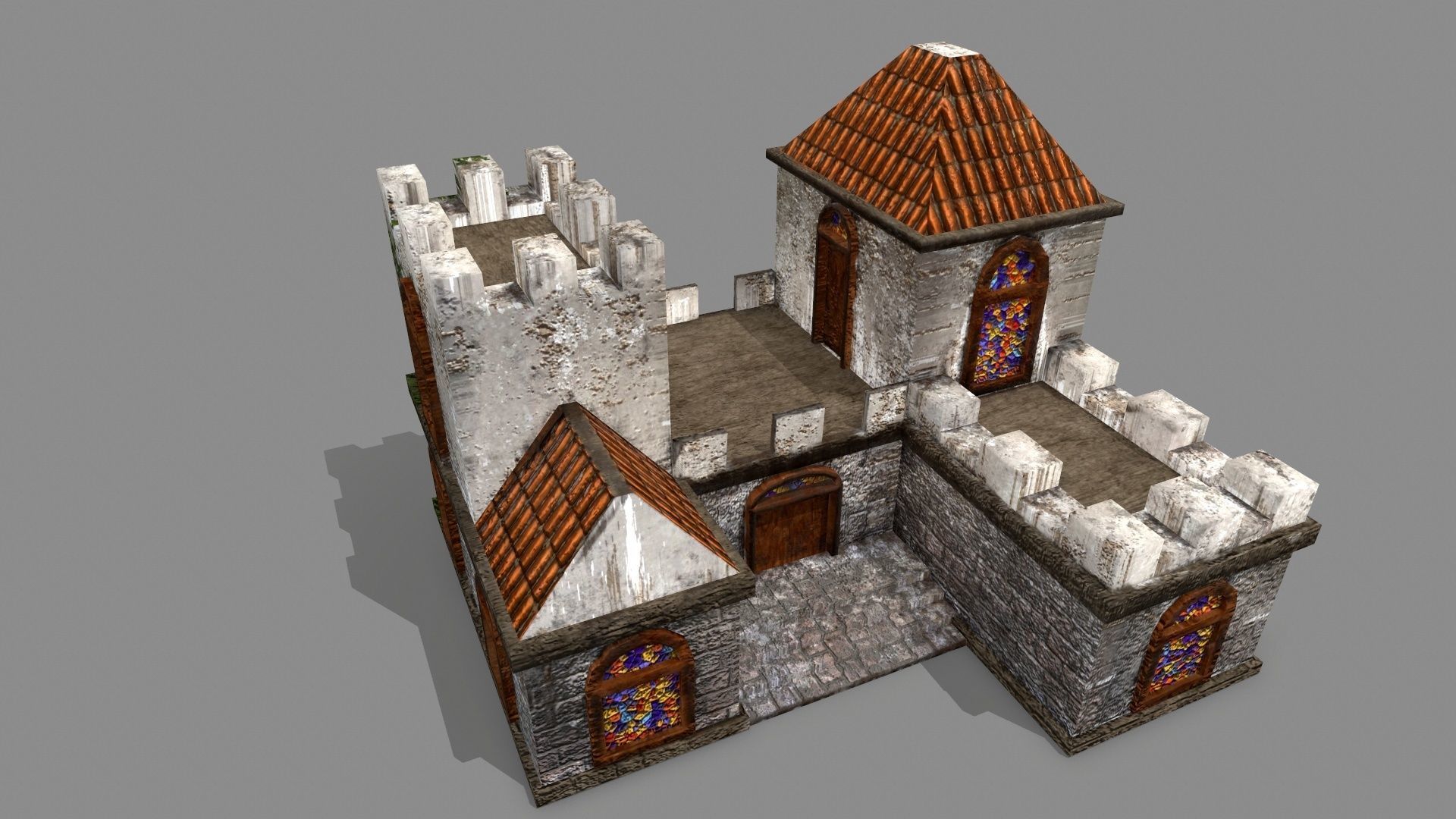 Castle with windows and vines Low-poly 3D model_13