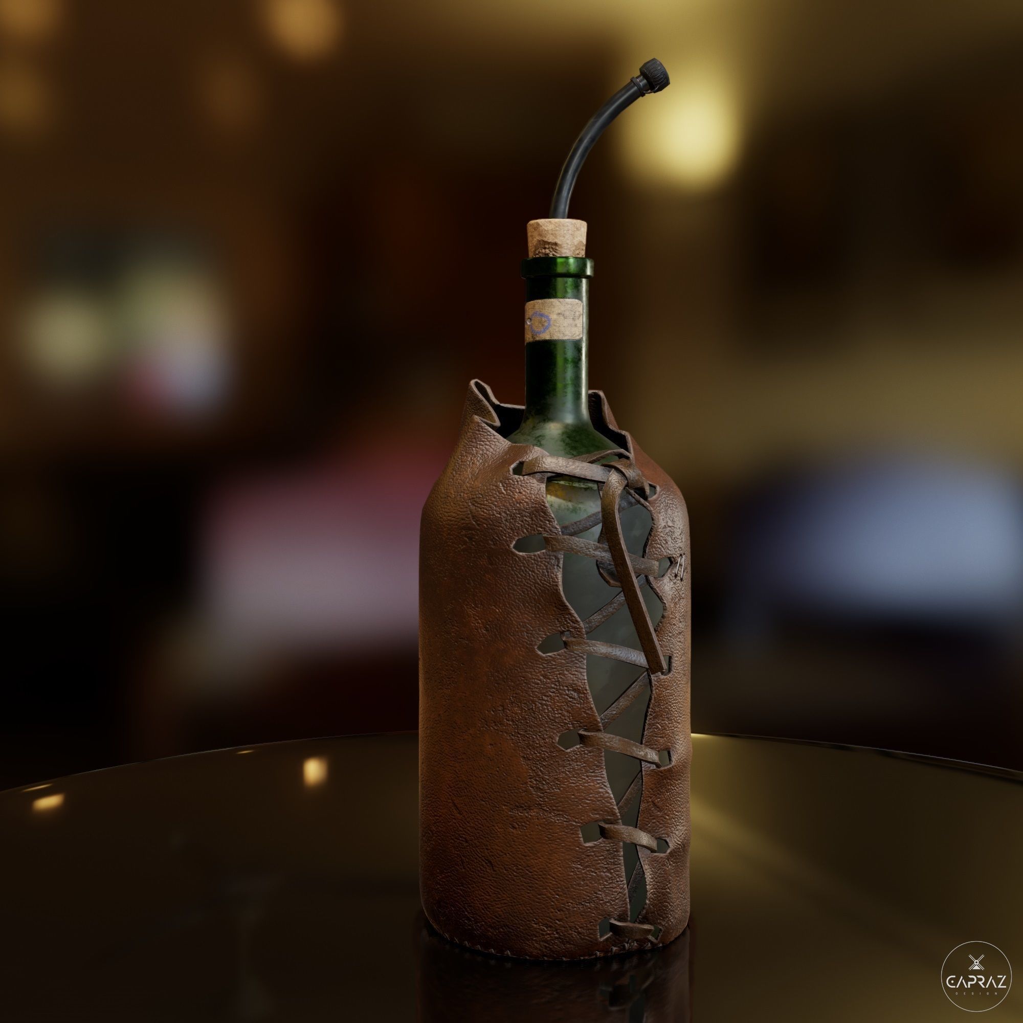 Leather Bottle Case - rc Low-poly 3D model_2