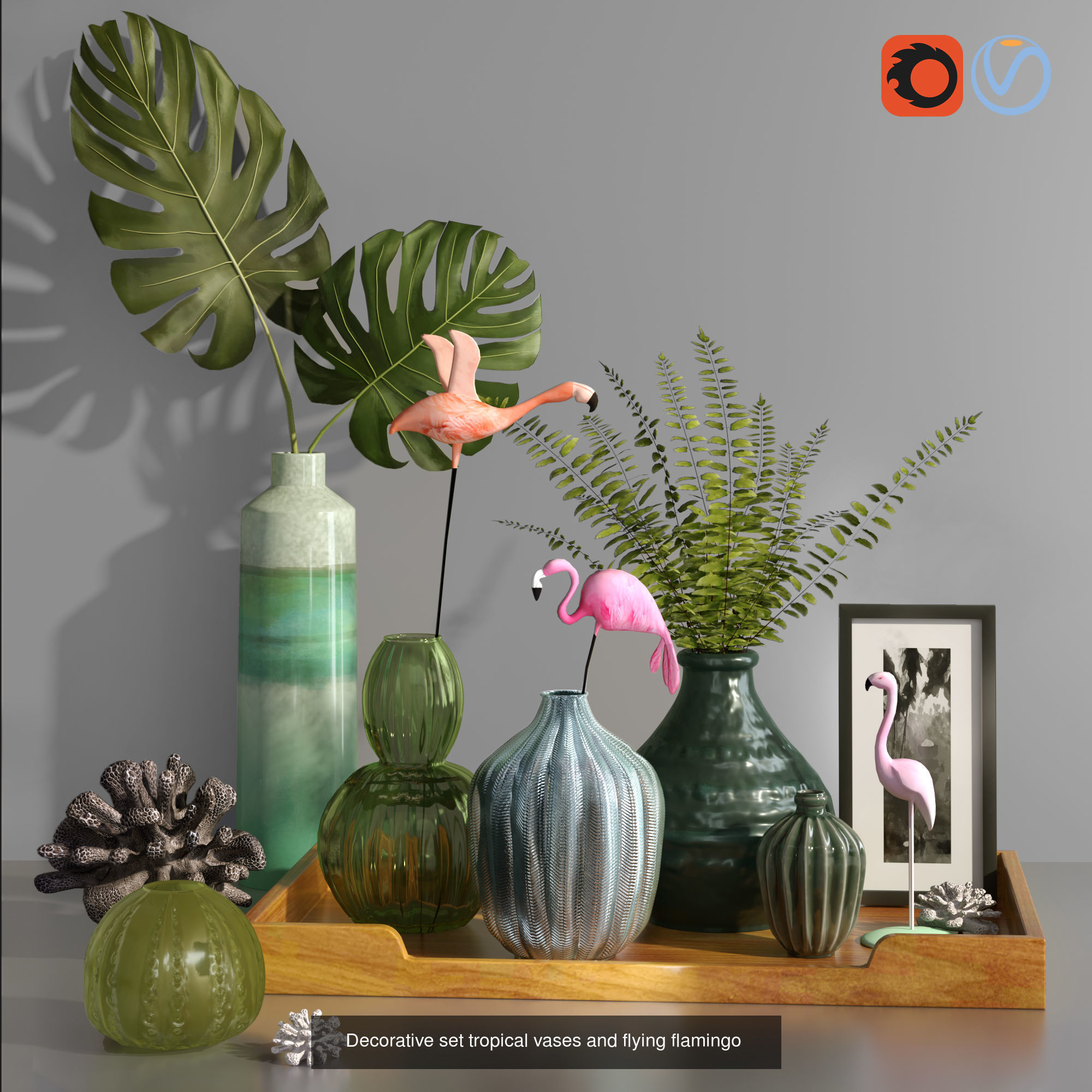 Indoor Leaf Tropical Plants Metal Frame Planter pot  3D Model Collection_4