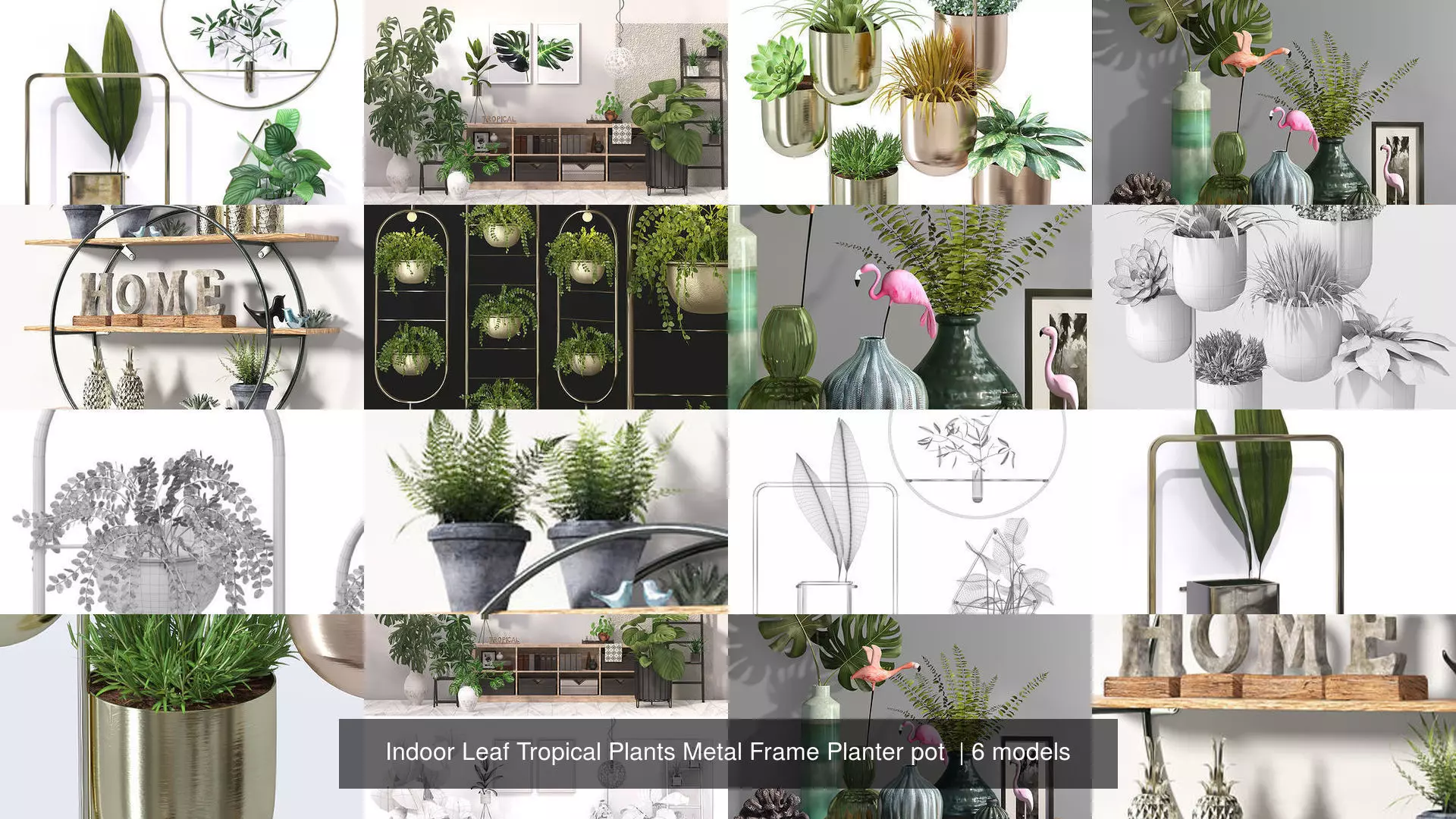 Indoor Leaf Tropical Plants Metal Frame Planter pot  3D Model Collection_0