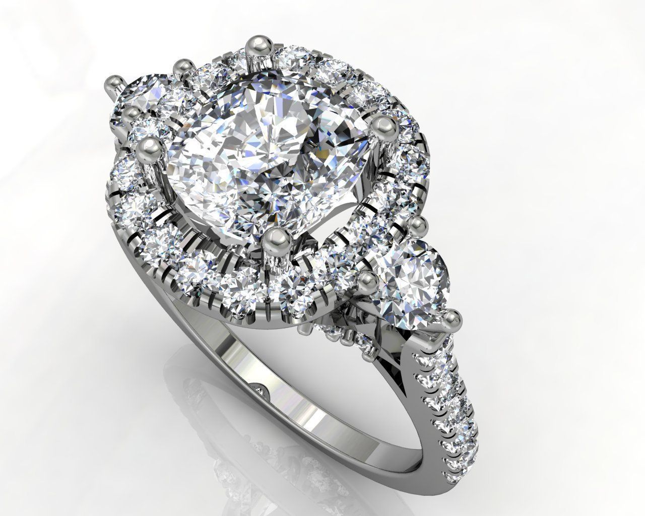 ring with round diamond  3D print model_2