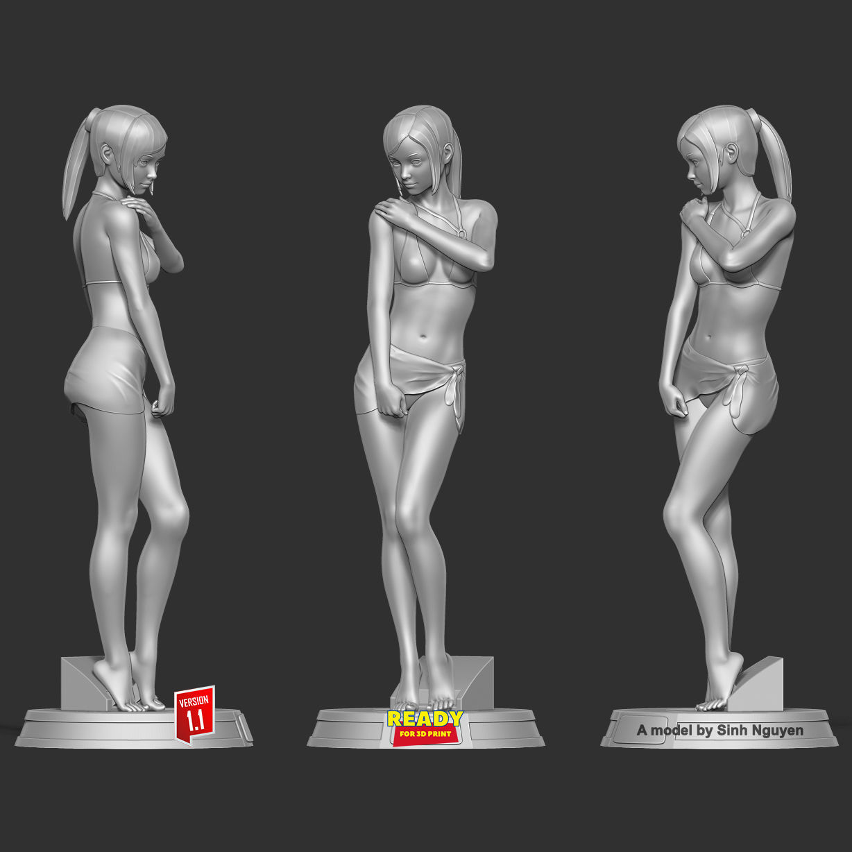 Shy girl 3D print model_3