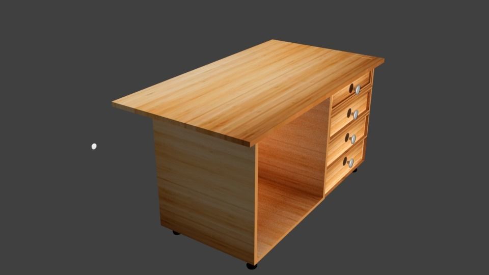 Wooden study table 3D model_3