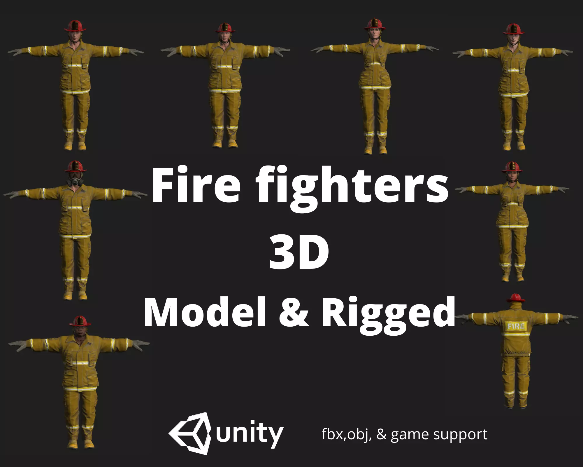 3D model of firefighters Low-poly 3D model_0