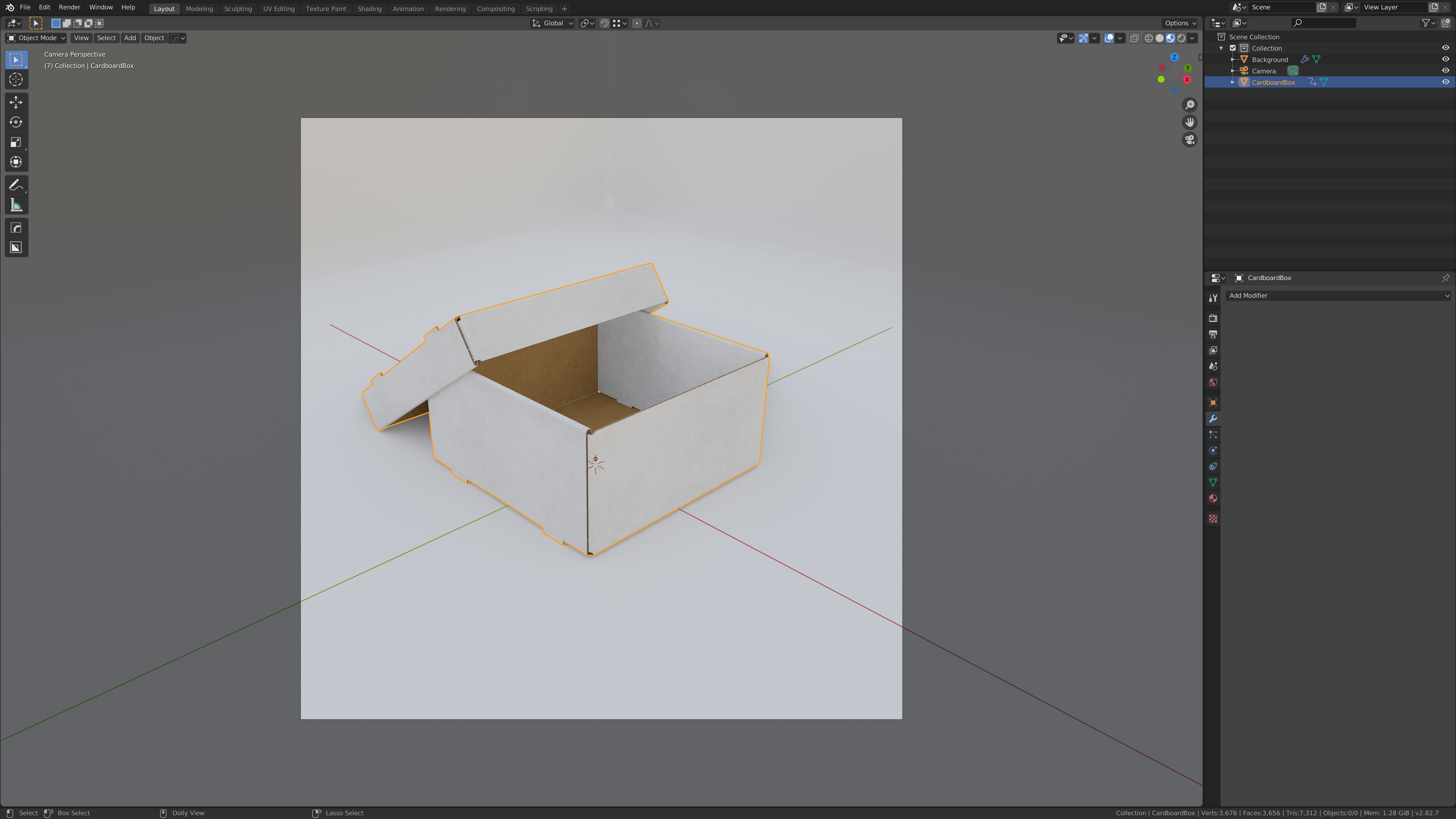 Cardboard Self-Assembly Box With Lid 3D model_51
