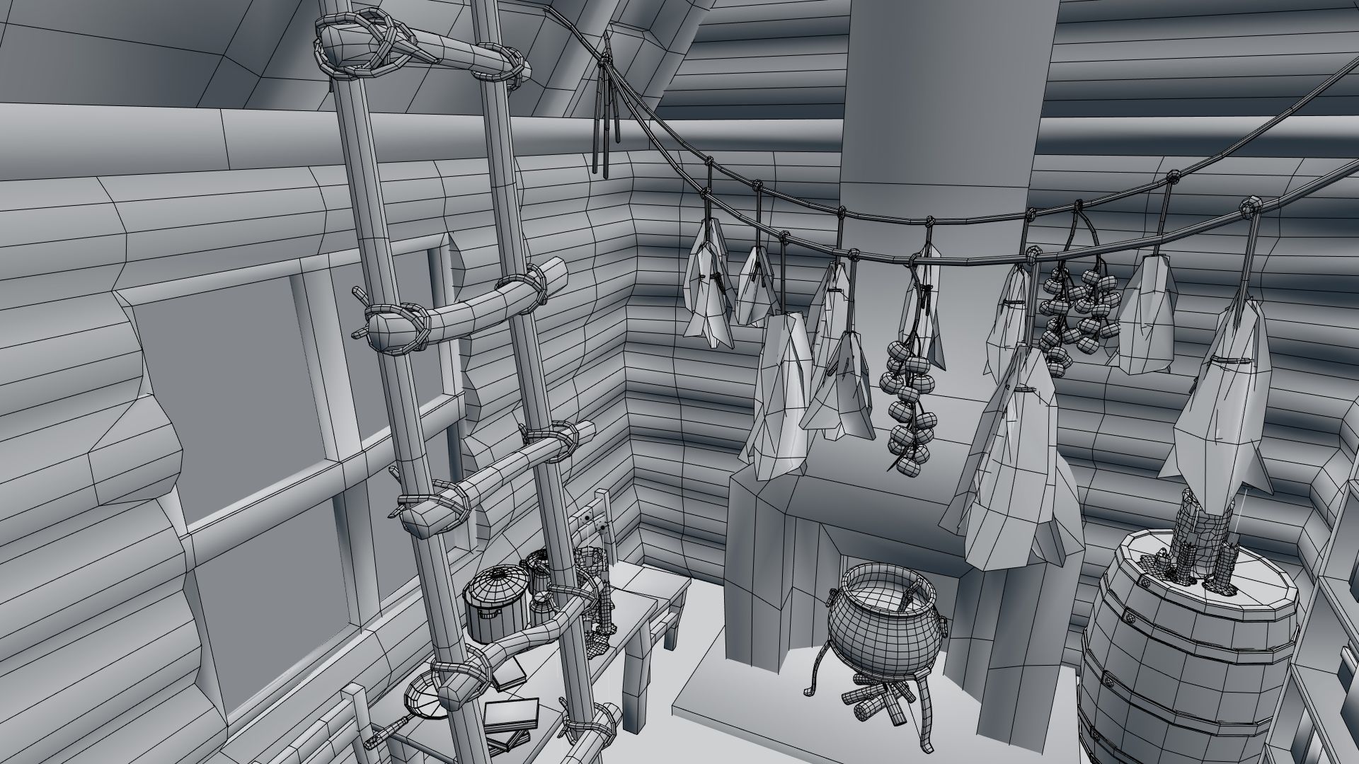Low Poly Rigged Baba Yagas Hut Scene With PBR Materials Low-poly 3D model_53