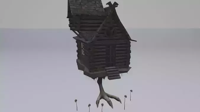 Low Poly Rigged Baba Yagas Hut Scene With PBR Materials Low-poly 3D model