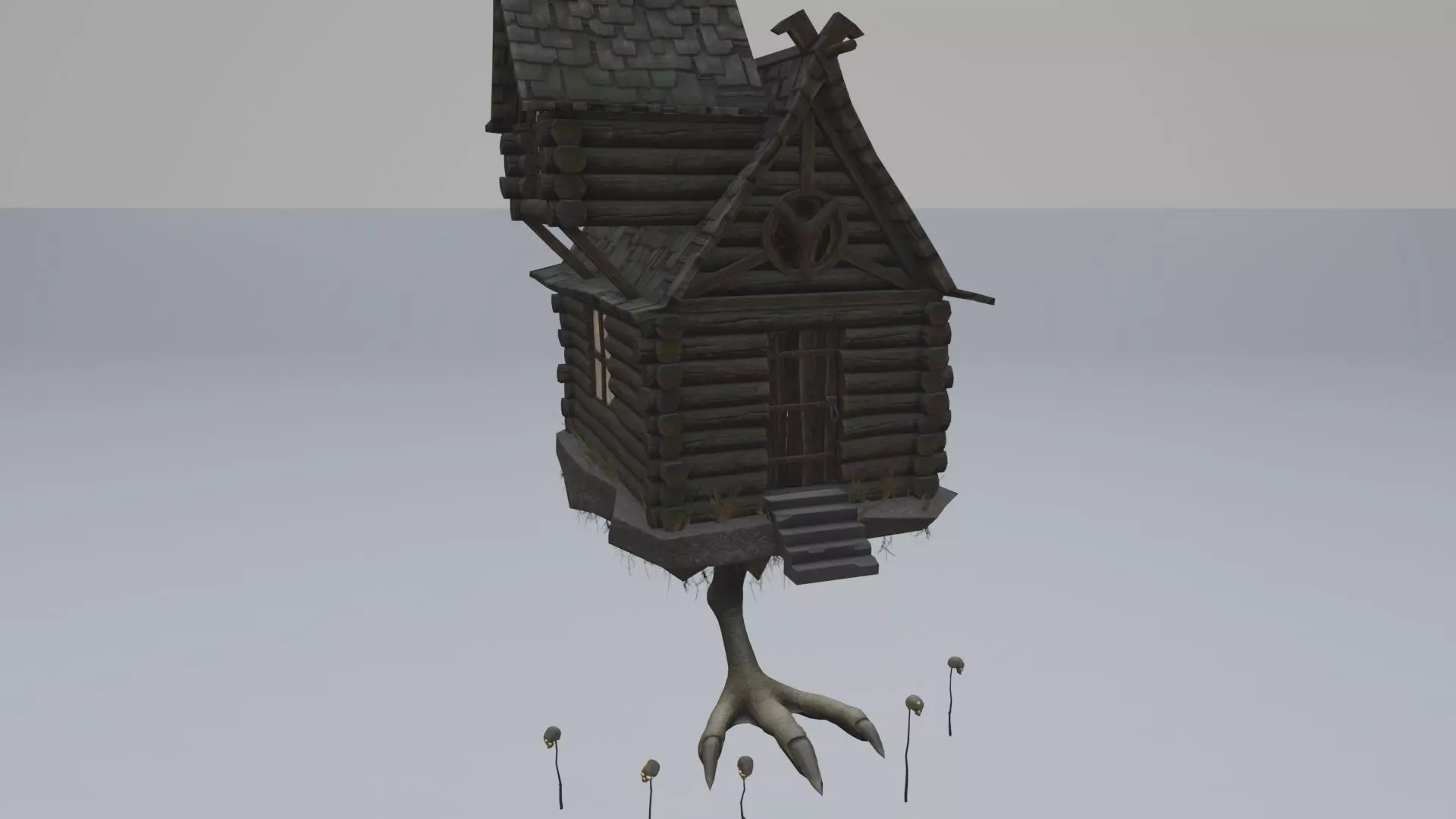 Low Poly Rigged Baba Yagas Hut Scene With PBR Materials Low-poly 3D model_0